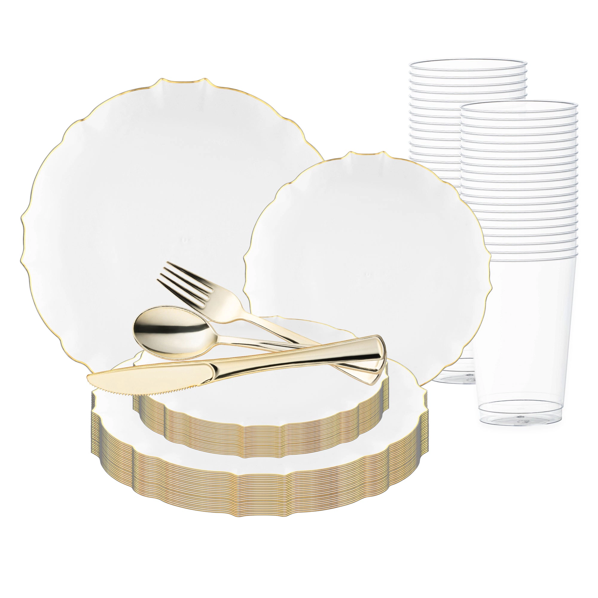 Smarty Had A Party Clear with Gold Rim Round Lotus Plastic Wedding Value Set