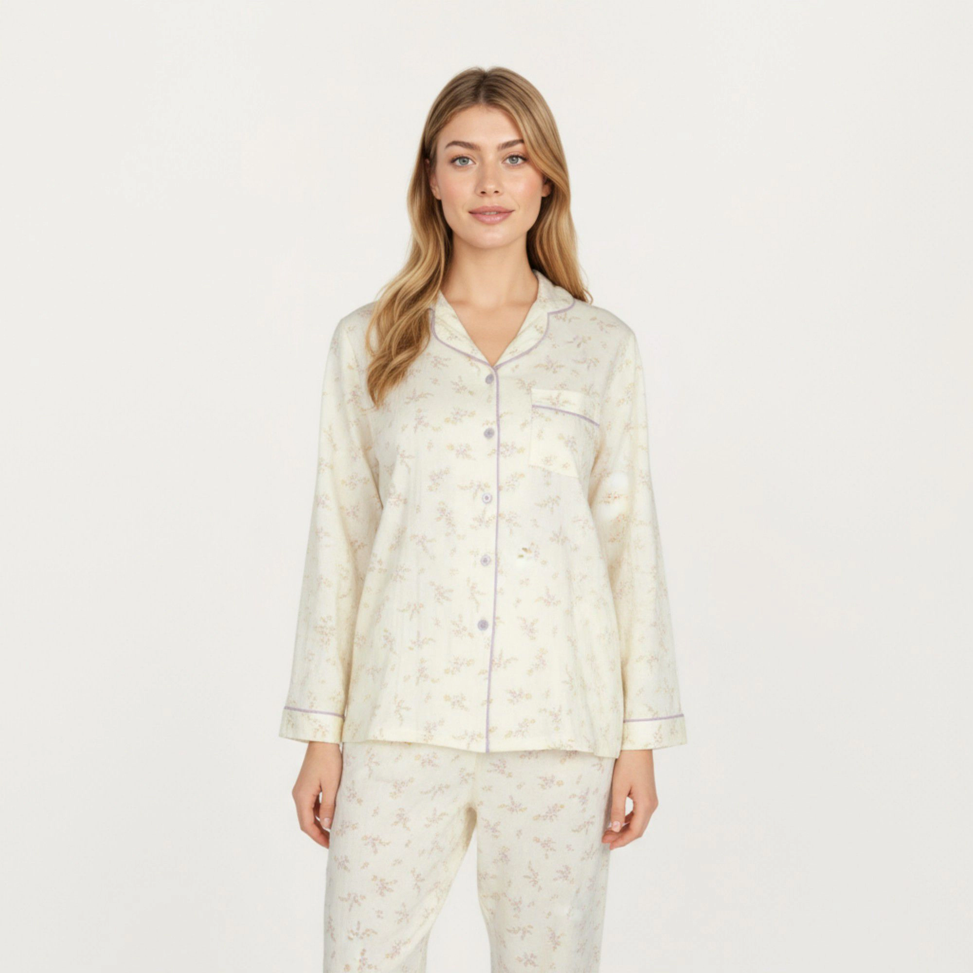 Anna-Kaci Women's 2-Piece Long Sleeve Button Front Top and Relaxed Fit Pants Pajama Set with Floral Print