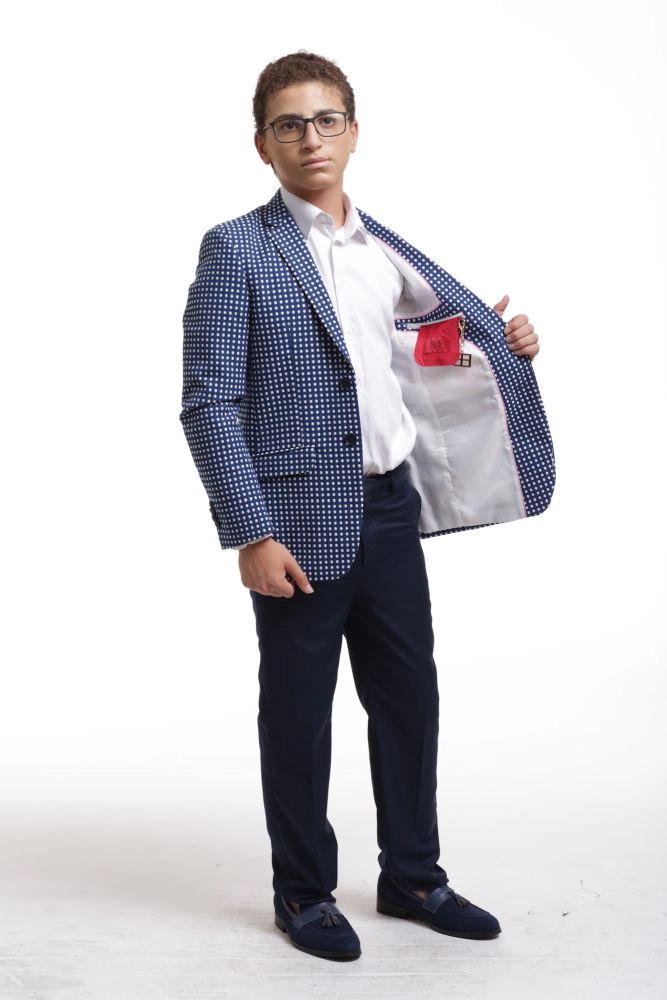 Elie Balleh Boys Slim Fit Checked Blazer