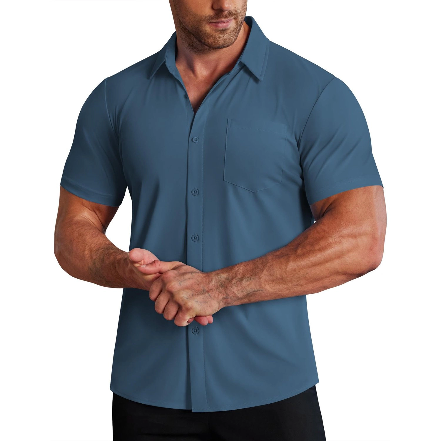 COOFANDY Mens Dressy Short Sleeve Button Down Shirt Lapel Collar Pocket Casual Tops