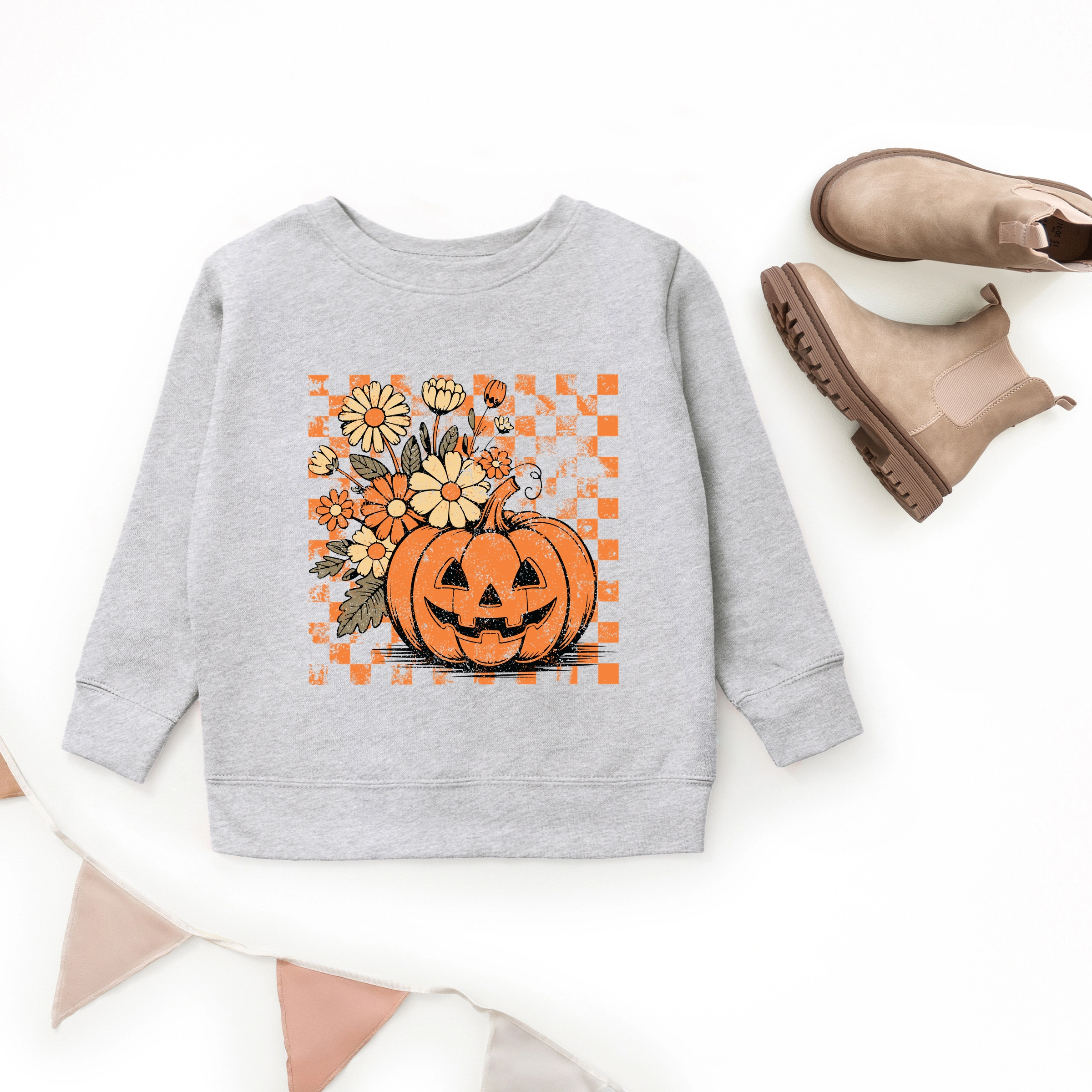 The Juniper Shop - Youth Graphic Sweatshirt Retro Floral Pumpkin