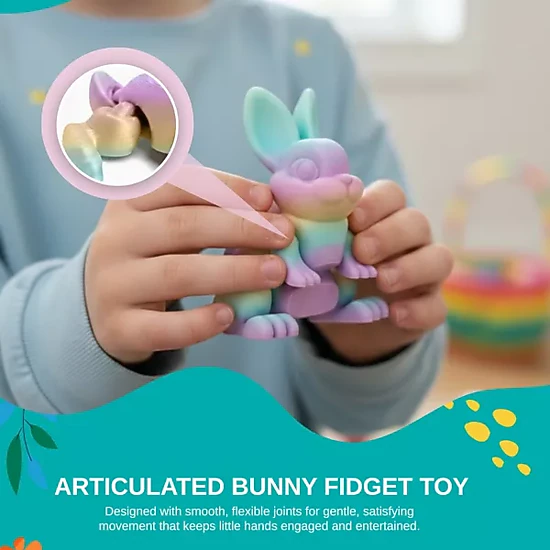 Sperric 3D Printed Surprise Egg & Bunny, 4.3" Prefilled Easter Eggs w/ Articulated Bunny Fidget Toy Basket Stuffers