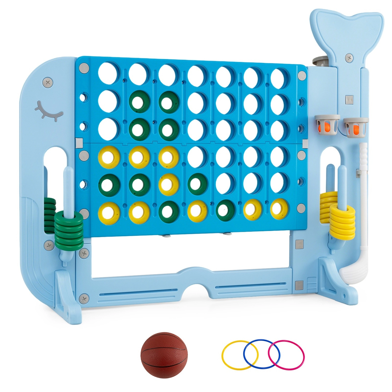 SUGIFT 55-in 4-in-1 Giant 4-to-Score HDPE Game Set with Ring Toss Basketball Golf and 2 Cup Holders Blue