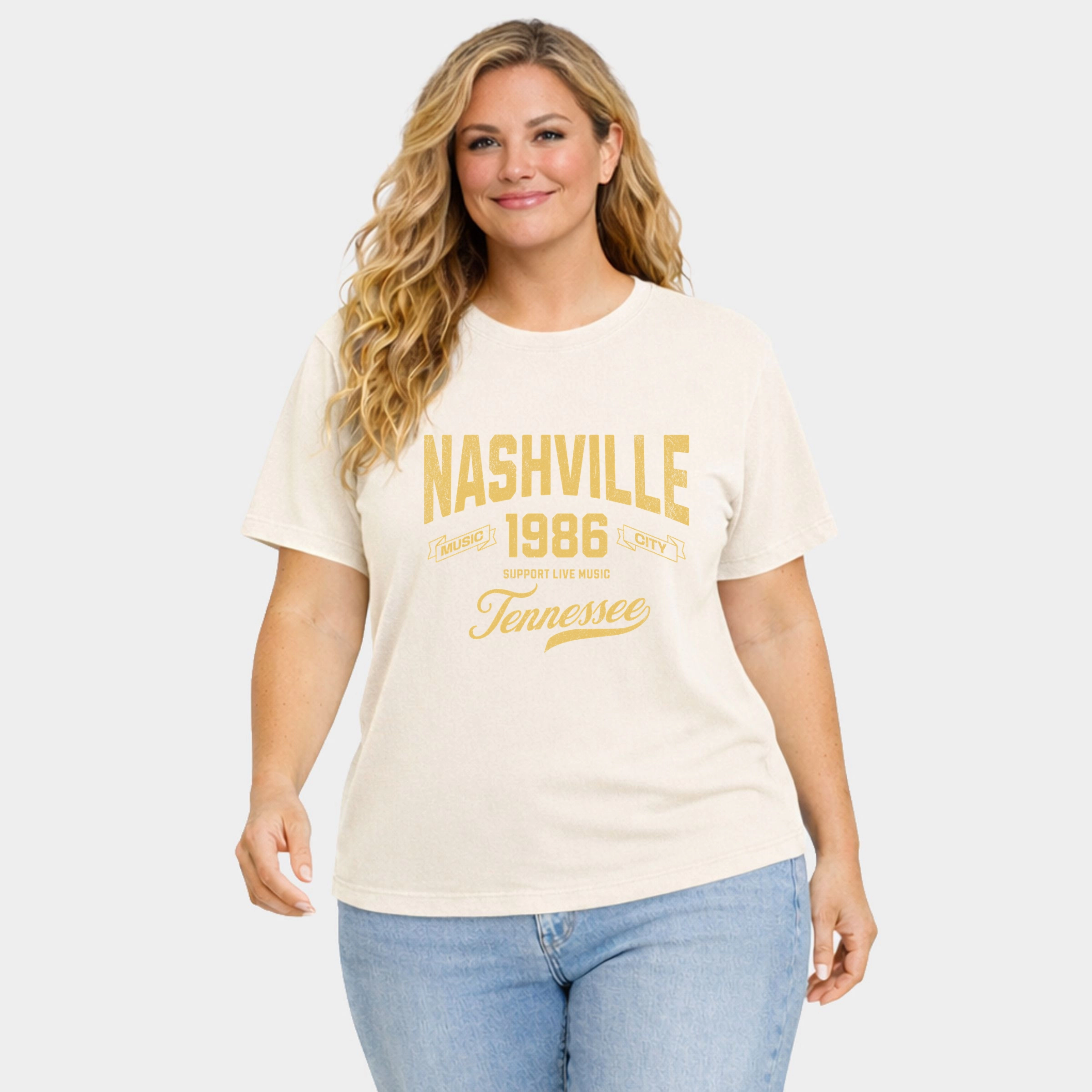 Simply Sage Market - Women's Plus Sized Garment Dyed Graphic T-Shirt Nashville Tennessee Music City