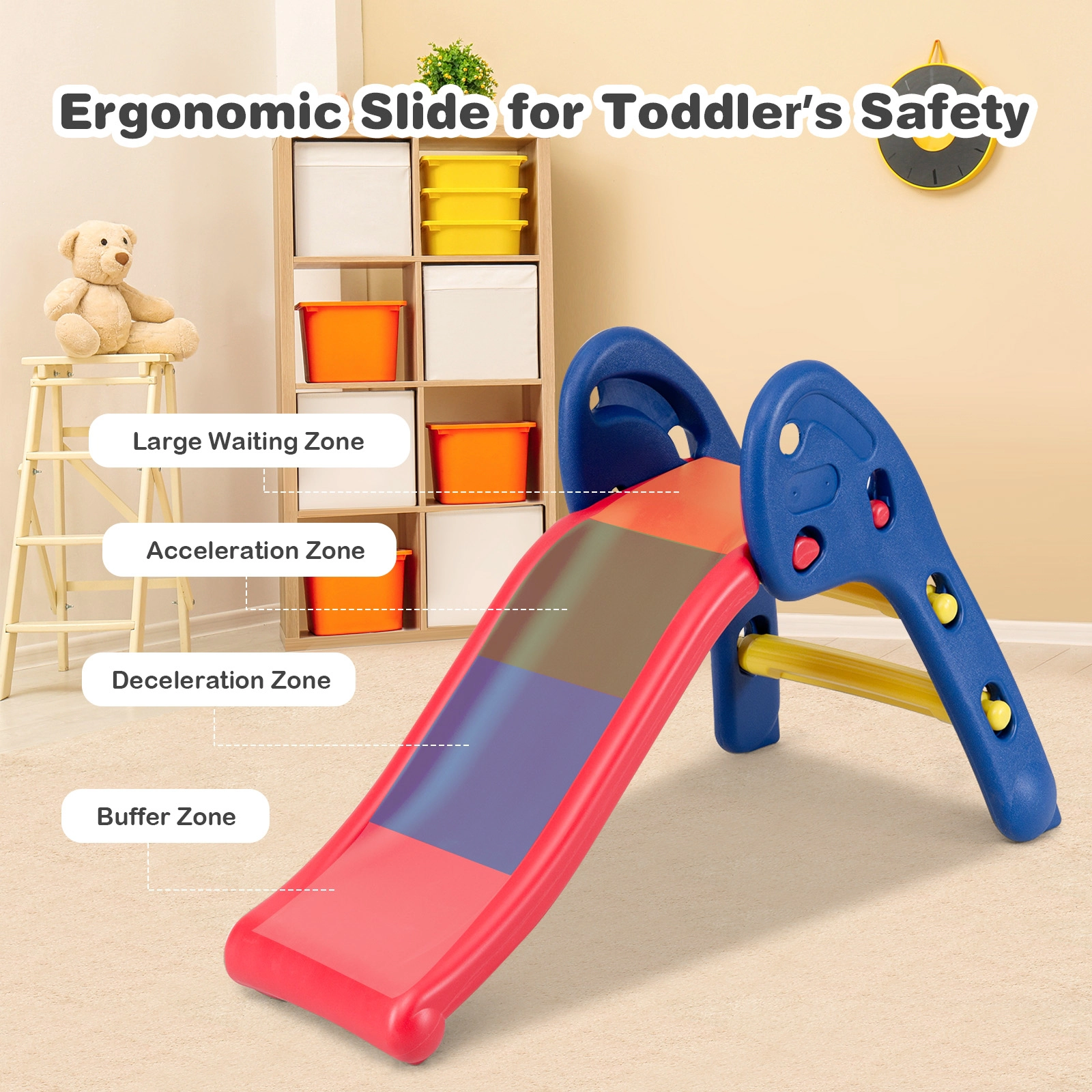 SUGIFT Raised Handrails for Ages 3-6 2-Step Children Folding Plastic Slide