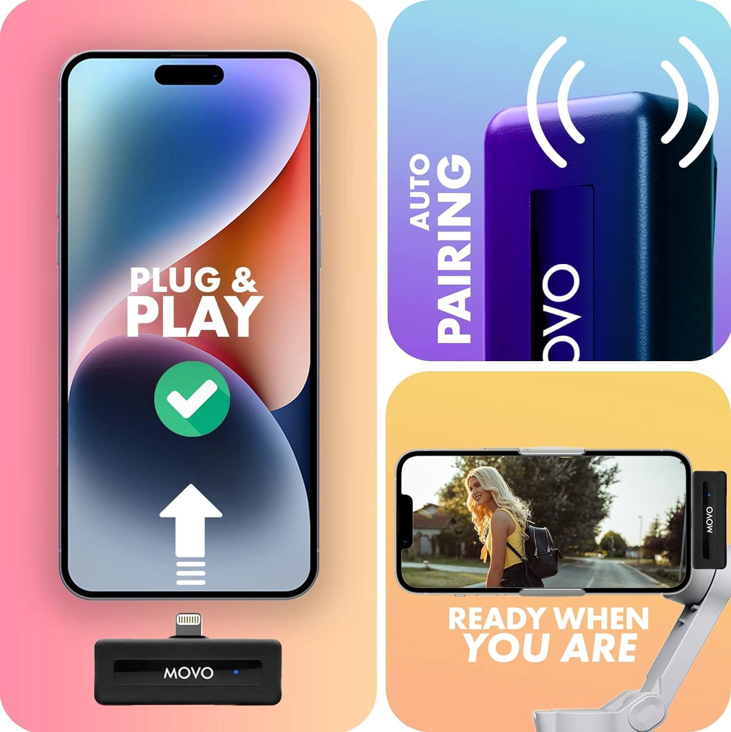 Movo Wireless Mini DI Duo Wireless Microphone - iPhone Video Recording Mic with Lavalier Mic, 10 HR Battery, 164FT Range
