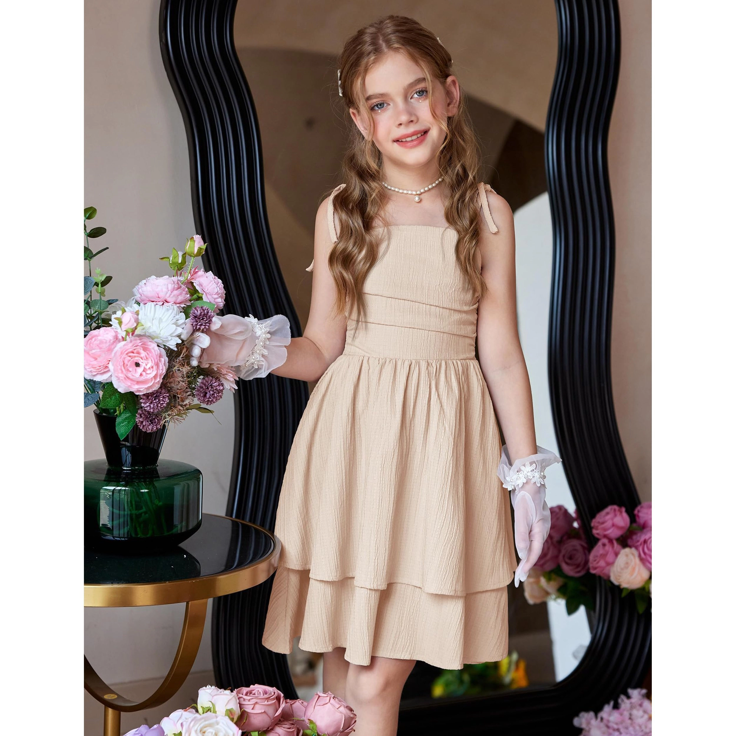 Arshiner Girl Dress Spaghetti Strap Midi Summer Easter Beach Boho Casual Formal Tween