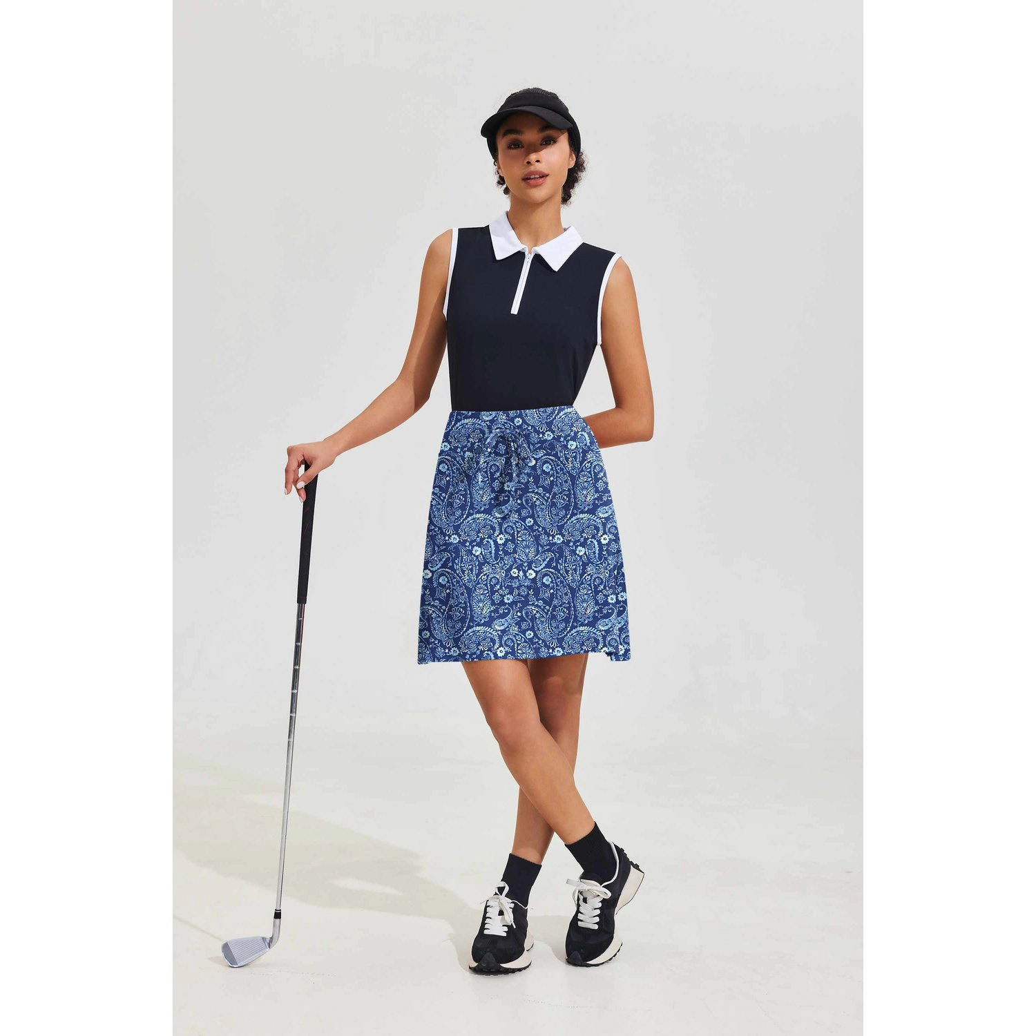 Pinspark Womens Cute Pink Floral A-Line Skirts Tie Waist Casual Golf Summer Skirt