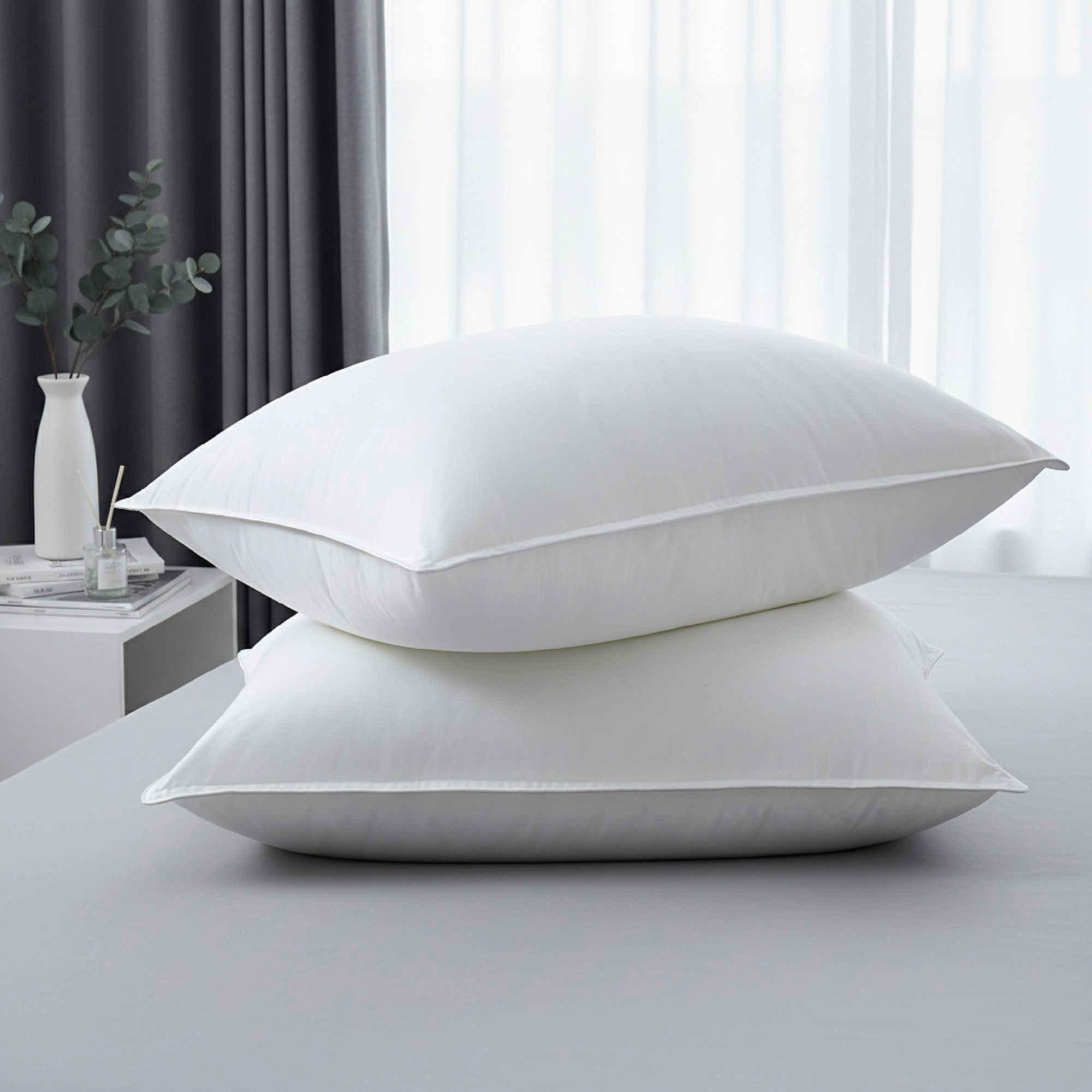 Unikome 100% Cotton Down-Proof Fiber Pillow, 2 Pack Bed Pillow for Side & Back Sleepers