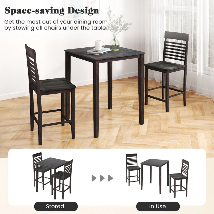 Hivvago 3-Piece Counter-Height Dining Table Set For 2 With Rubber Wood Frame And Footrest
