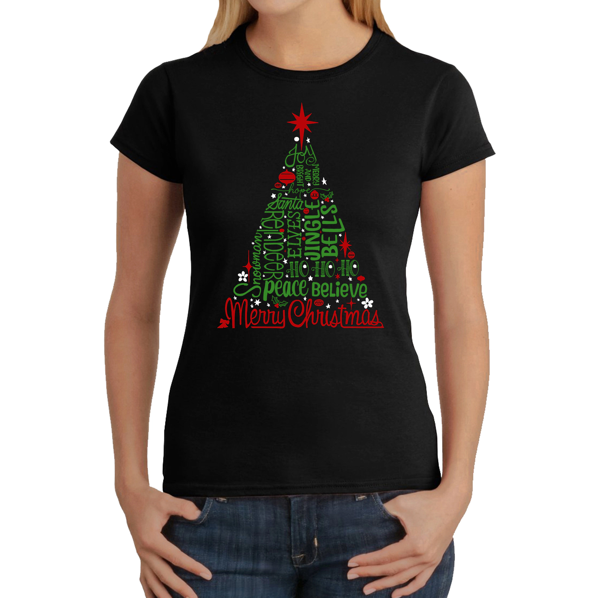 LA Pop Art Women's Word T-Shirt - Holiday Christmas Tree