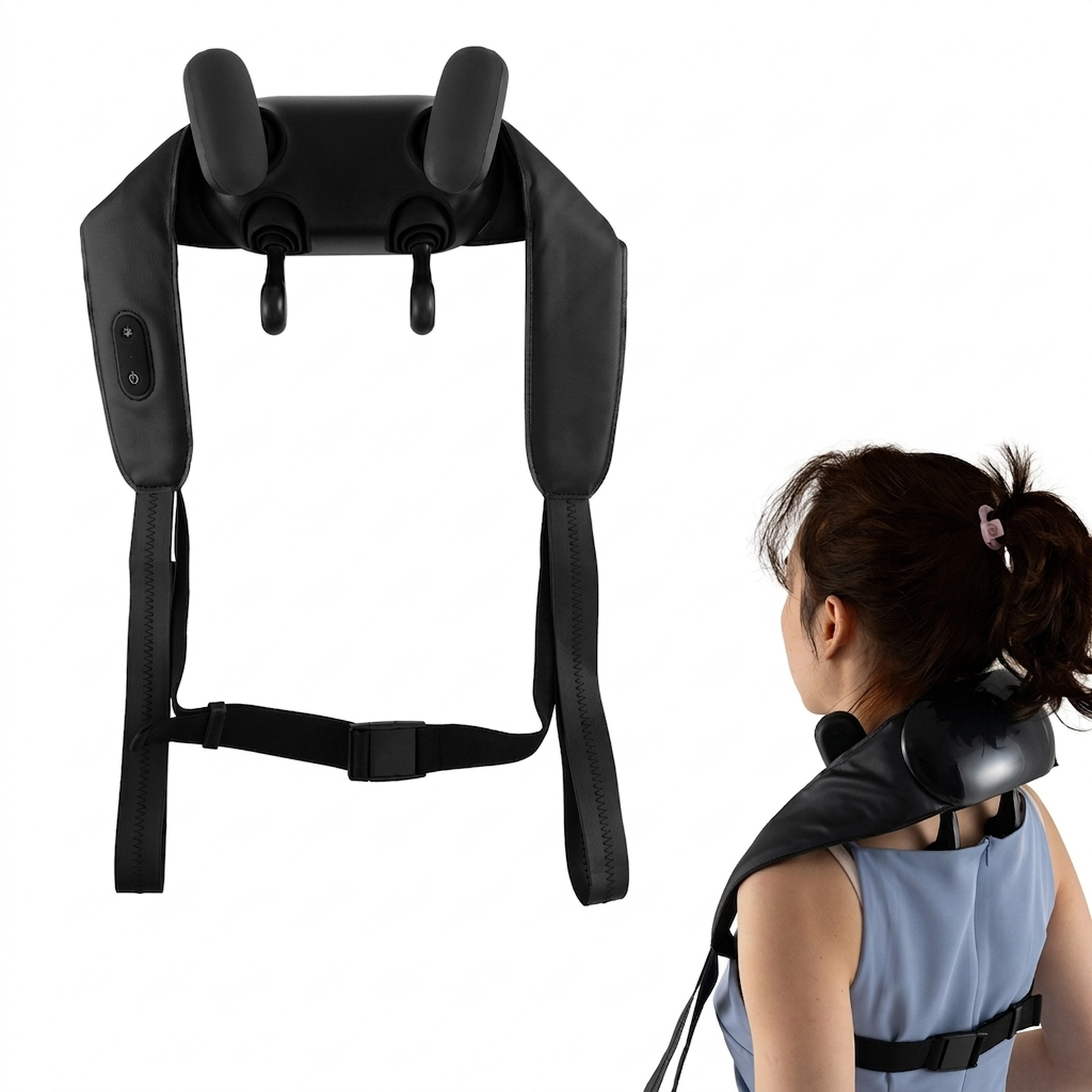 SUGIFT Shiatsu Neck Shoulder Massager with Pulling Handles 2 Heat Levels and Auto Shutoff Cordless Design Beige/Black