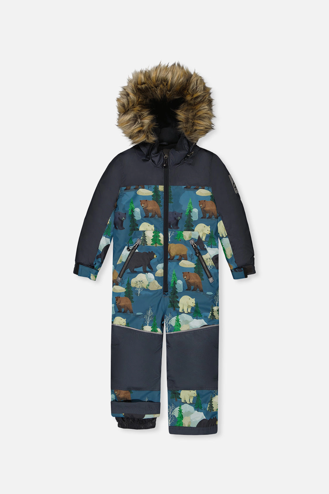 Deux par Boys Bear Print One Piece Discover Snowsuit with Detachable Hood