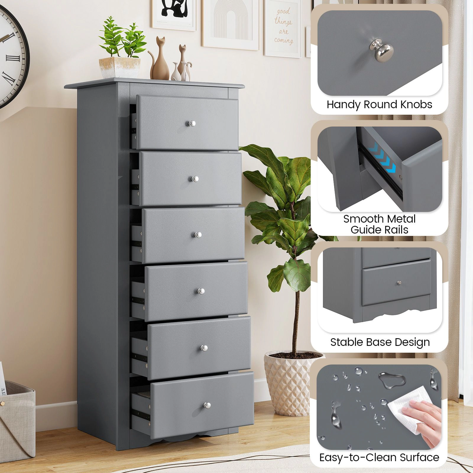 SlickBlue 6 Drawer Chest Dresser with Spacious Storage for Bedroom