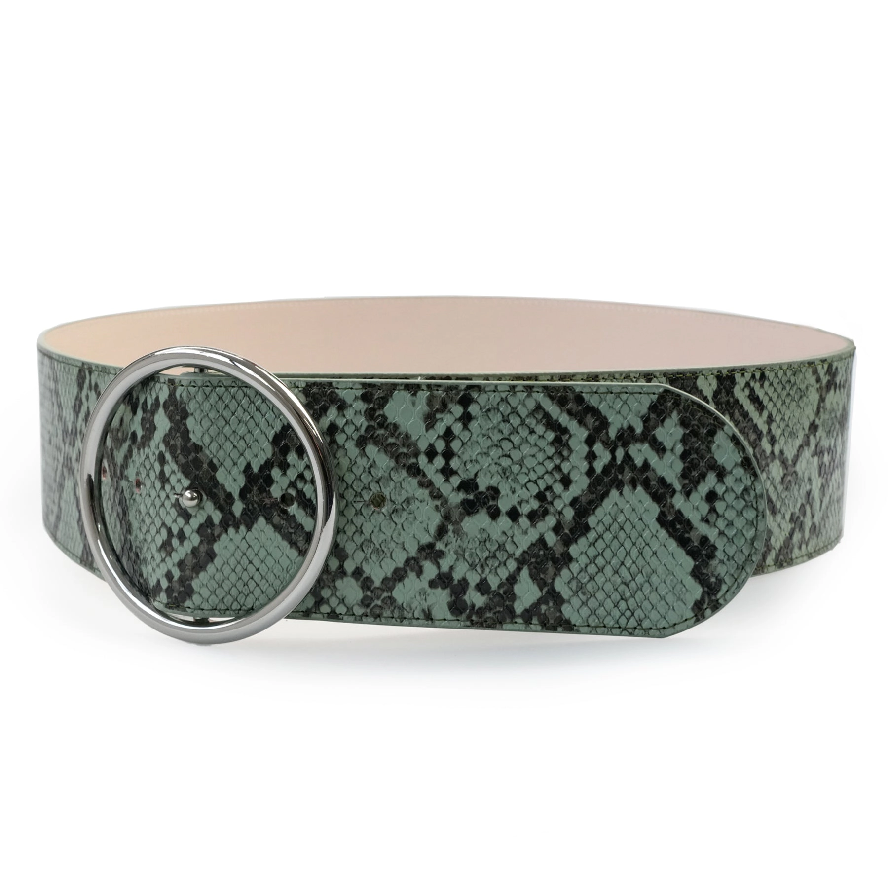 AGP PARIS Green Snake Print Dual Buckle Women's Belt