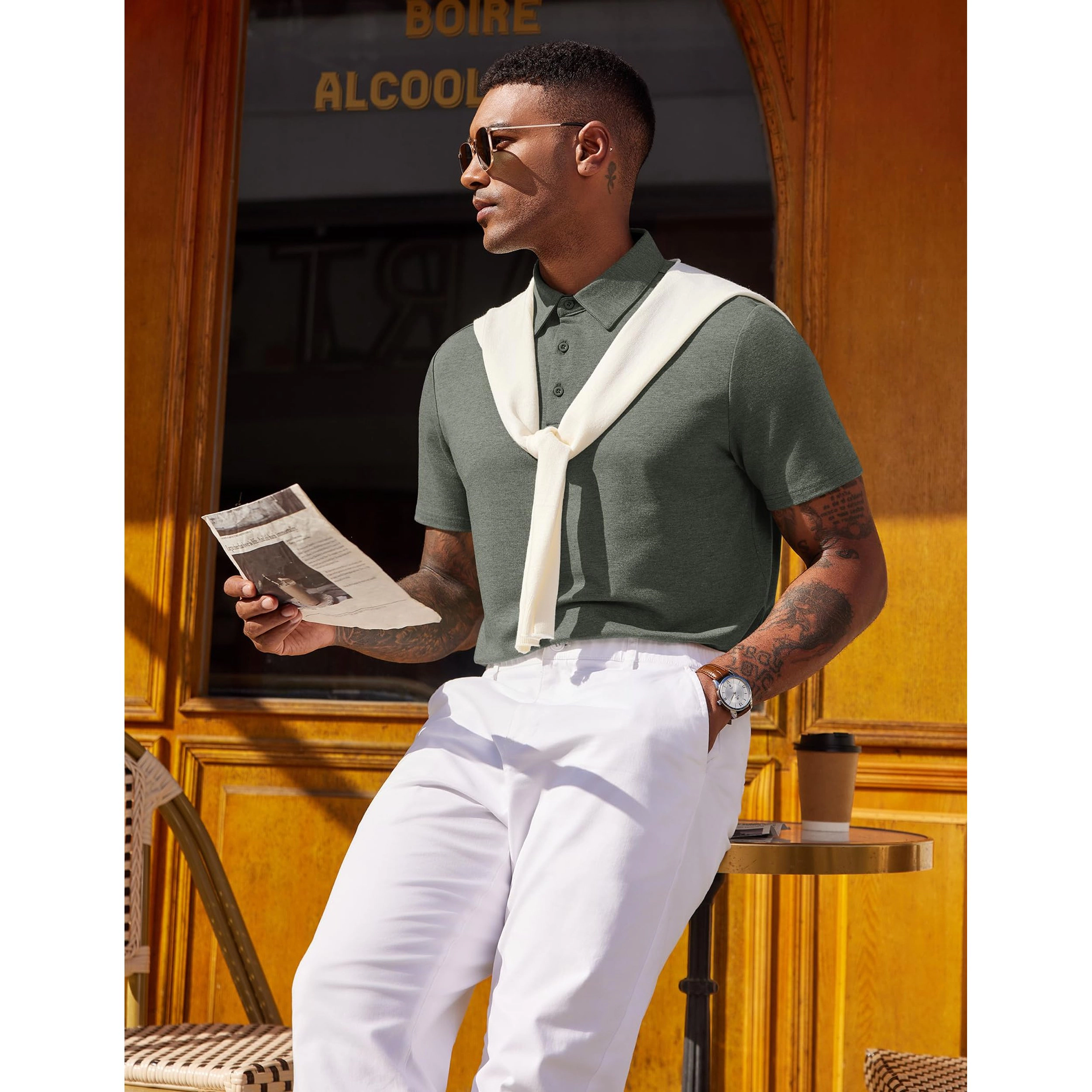 COOFANDY Men's Regular Fit Short Sleeve Collar Neck Polo Shirt