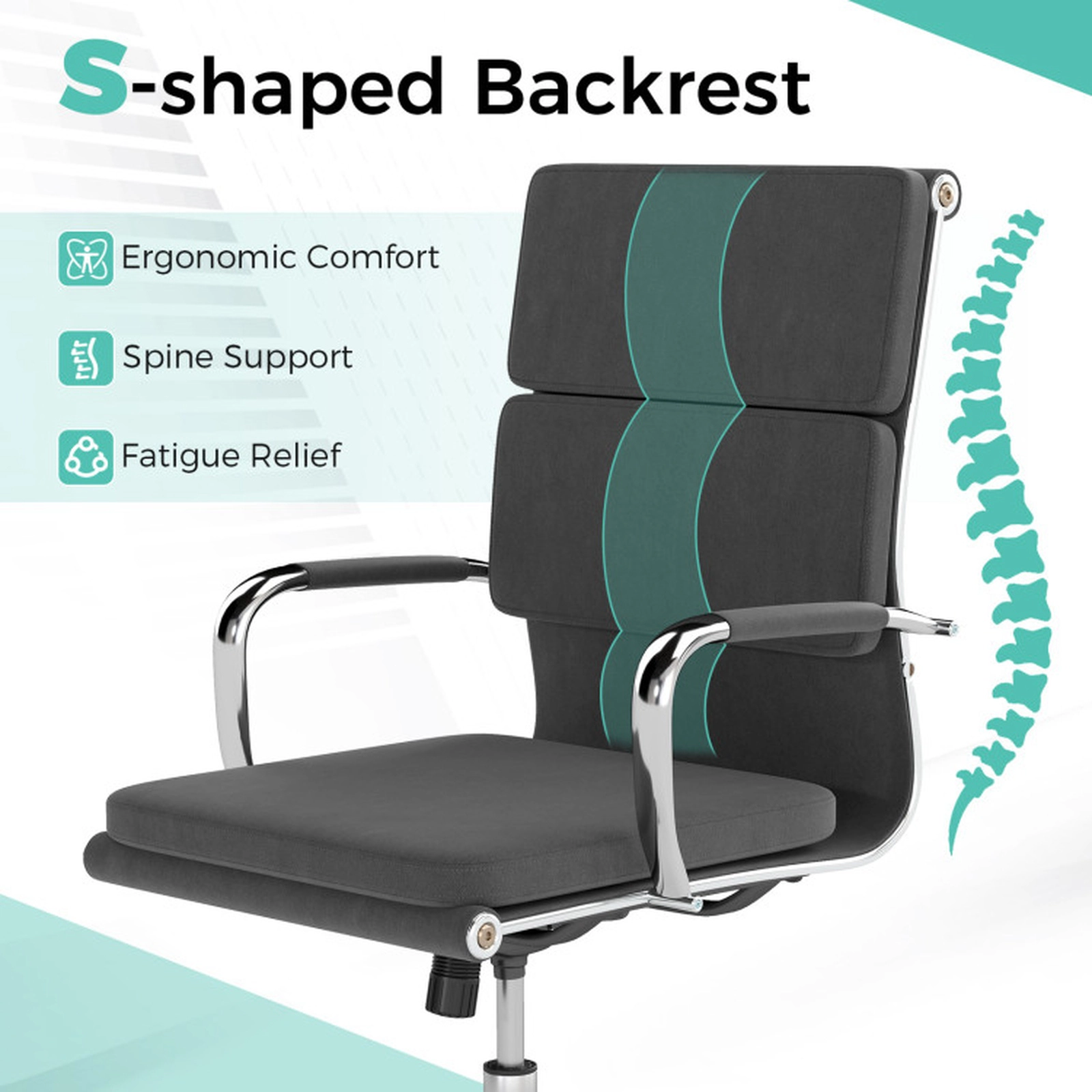 SUGIFT S-Shaped Rocking Backrest Leathaire Upholstered Office Desk Chair 26.5-in x 26.5-in x 37.5-in 330-lb Gray