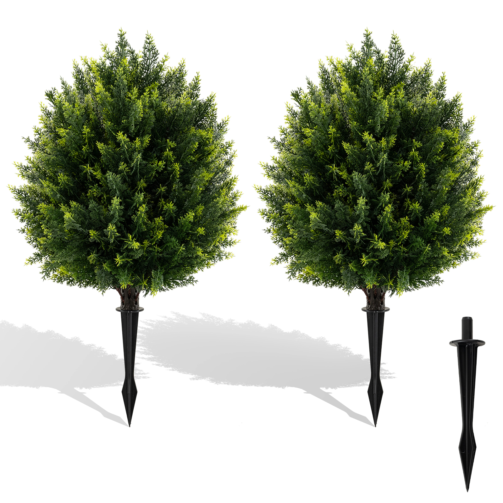 SlickBlue 2 Pieces Artificial Cypress Topiary Ball Trees with Ground Spike for Indoor and Outdoor