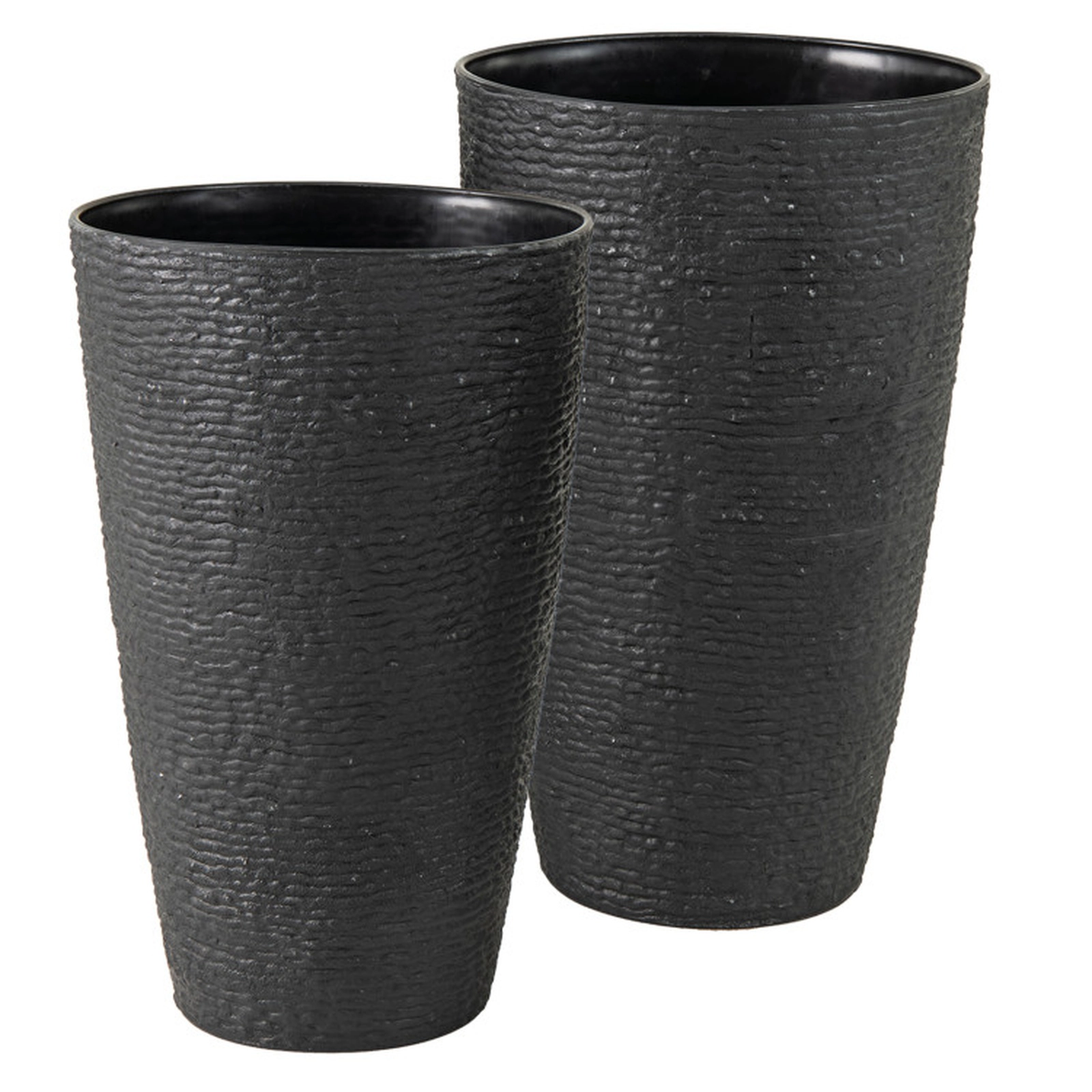 SUGIFT Set of 2 Tall Round Black Stackable Outdoor Planters with Drainage System 13-in Dia 21-in H