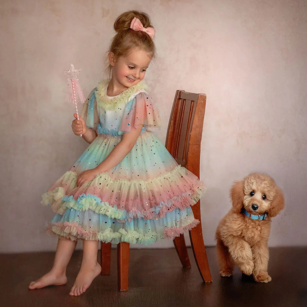 Faeella Girls Pastel Stardust Layered Tulle Birthday Dress