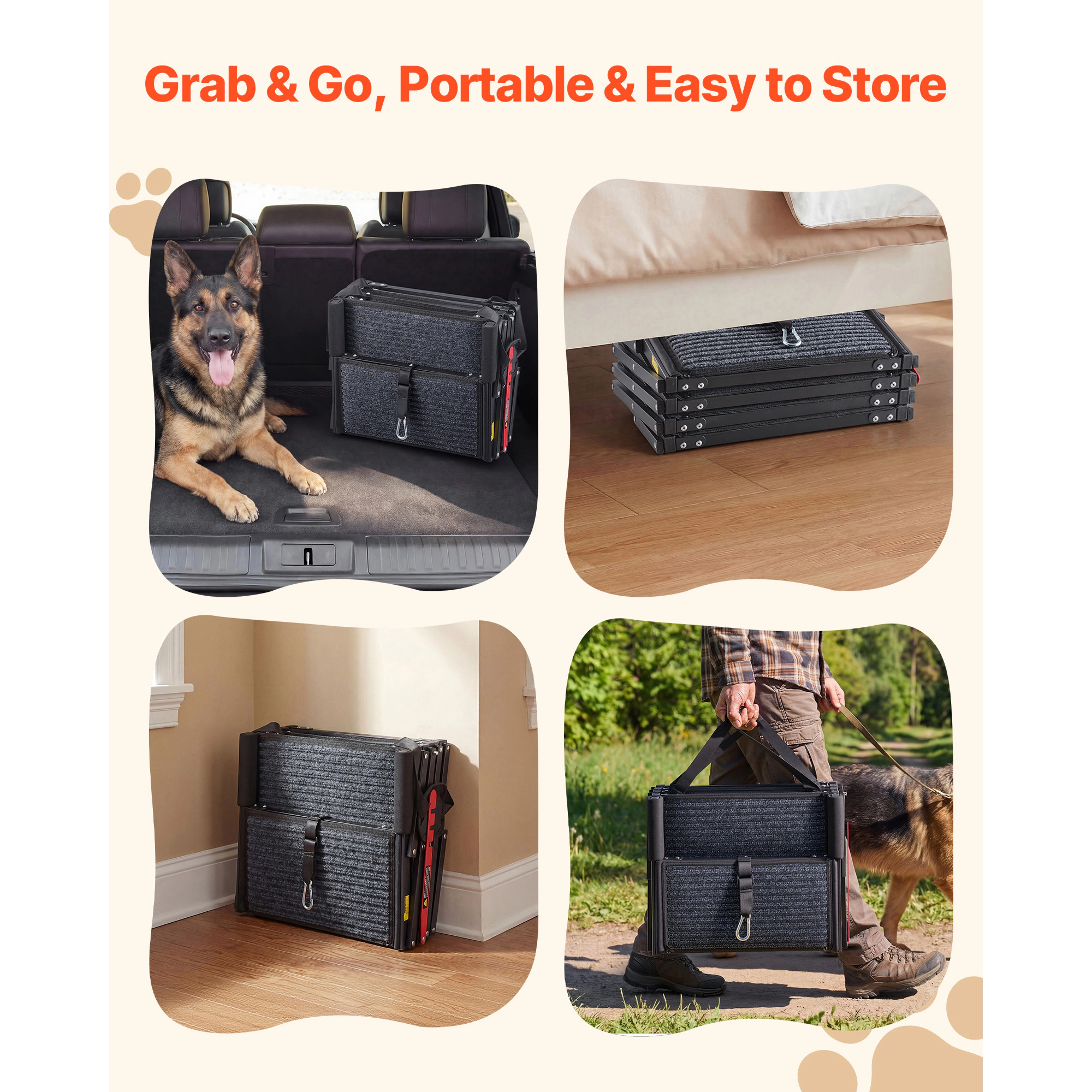 HONGGE Dog Stairs for Car 4 Steps Extra Wide Foldable Dog Ramp for Large Dogs with Non-Slip Surface Portable