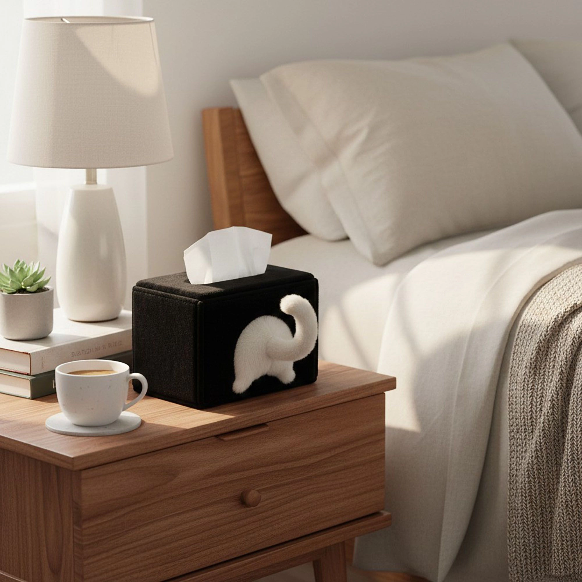 Alilang Unisex Cat Tail Shaped Tissue Box Cover Soft Plush Decorative Holder