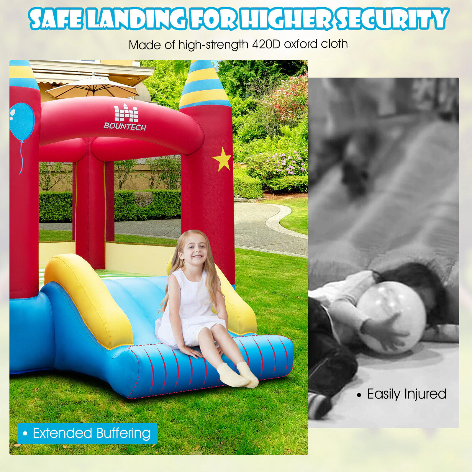 SUGIFT Inflatable Kids Bounce Castle with Slide and 480W Blower 200-lb Total Capacity Ages 3-12
