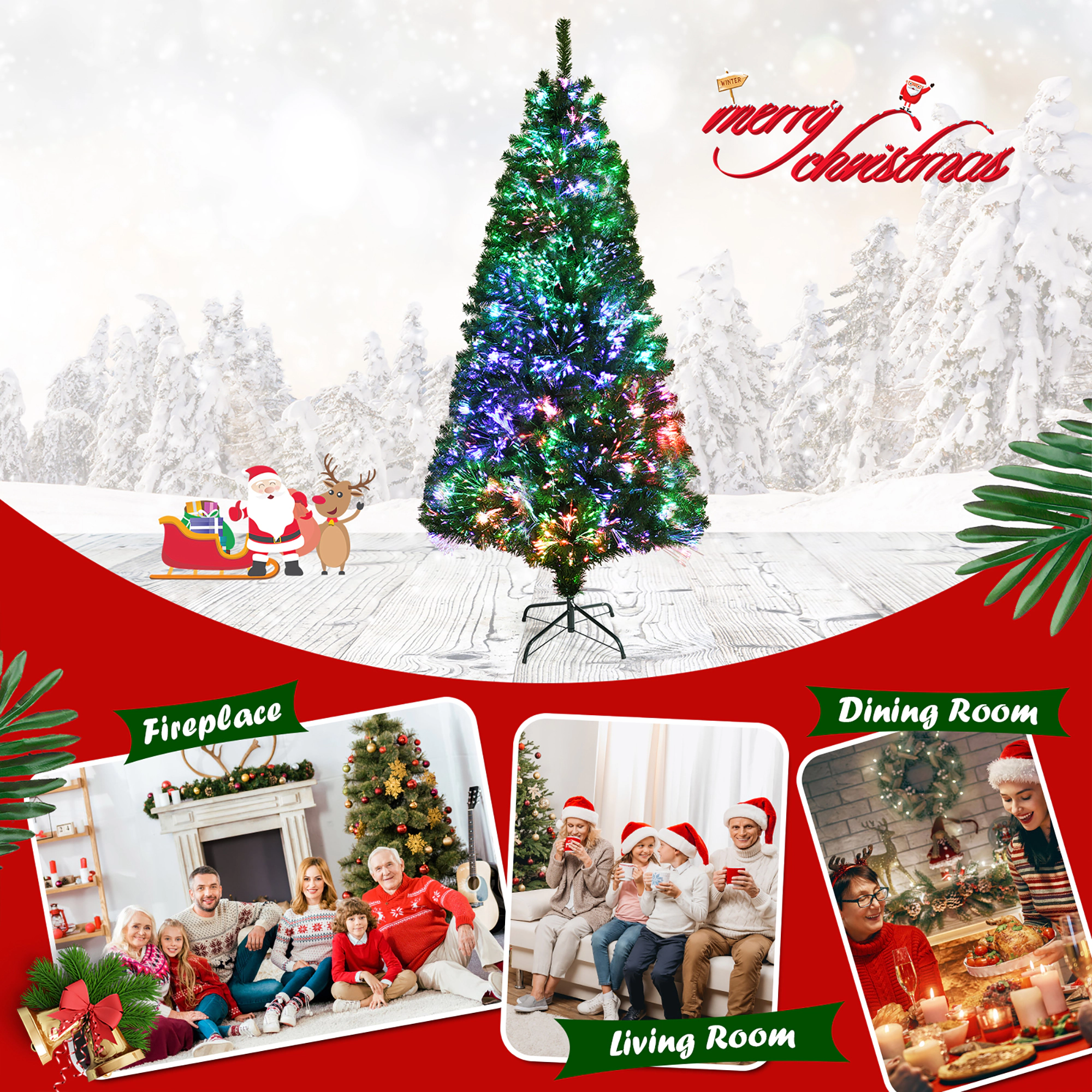 Costway 5/6/7 ft Pre-lit Fiber Optic PVC Artificial Christmas Tree