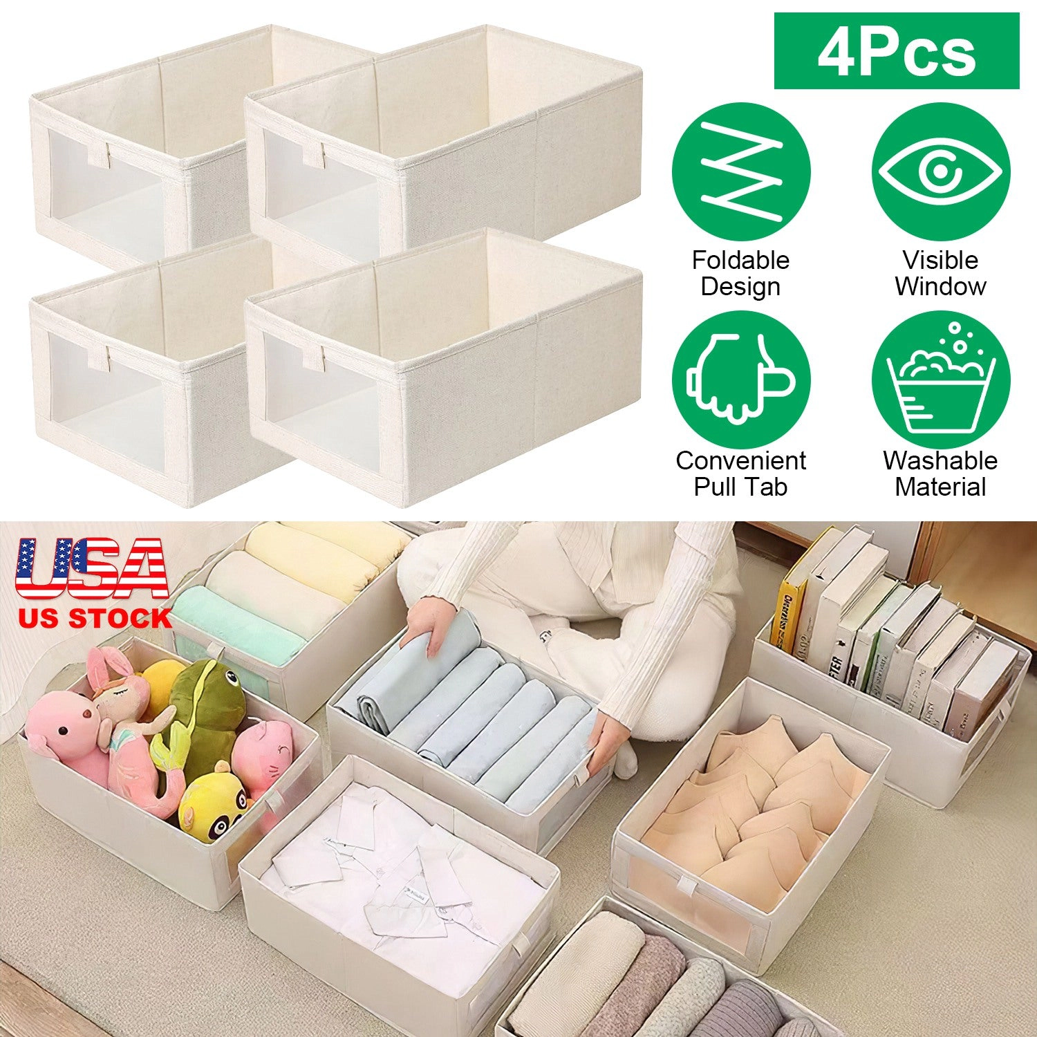 GBruno 4-Piece Foldable Linen Storage Bins