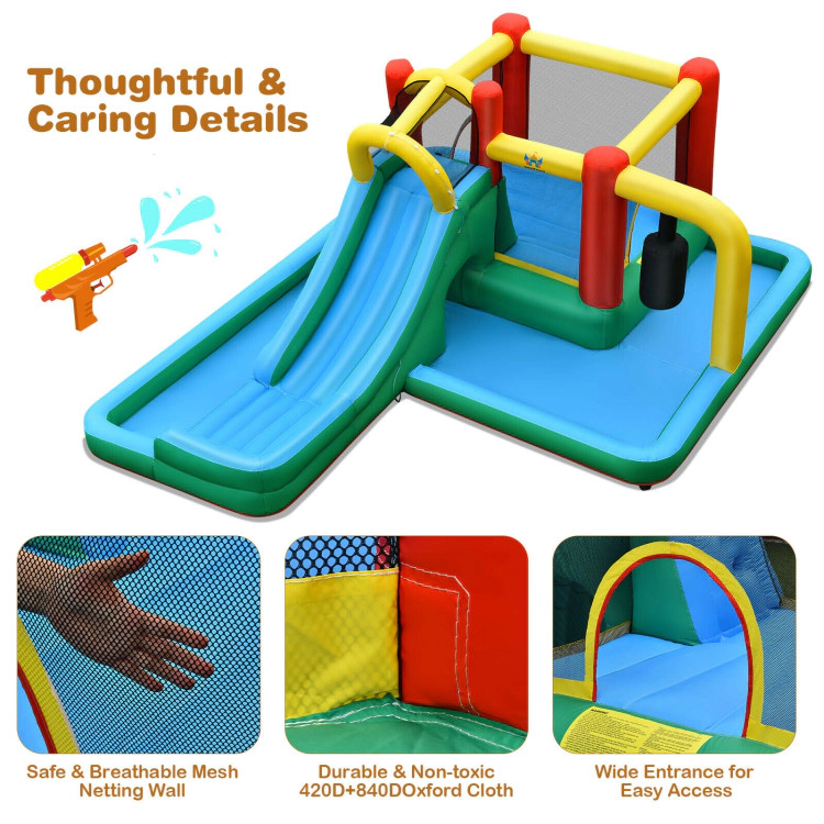 Hivvago Inflatable Water Slide Climbing Bounce House with Tunnel and 735W Blower