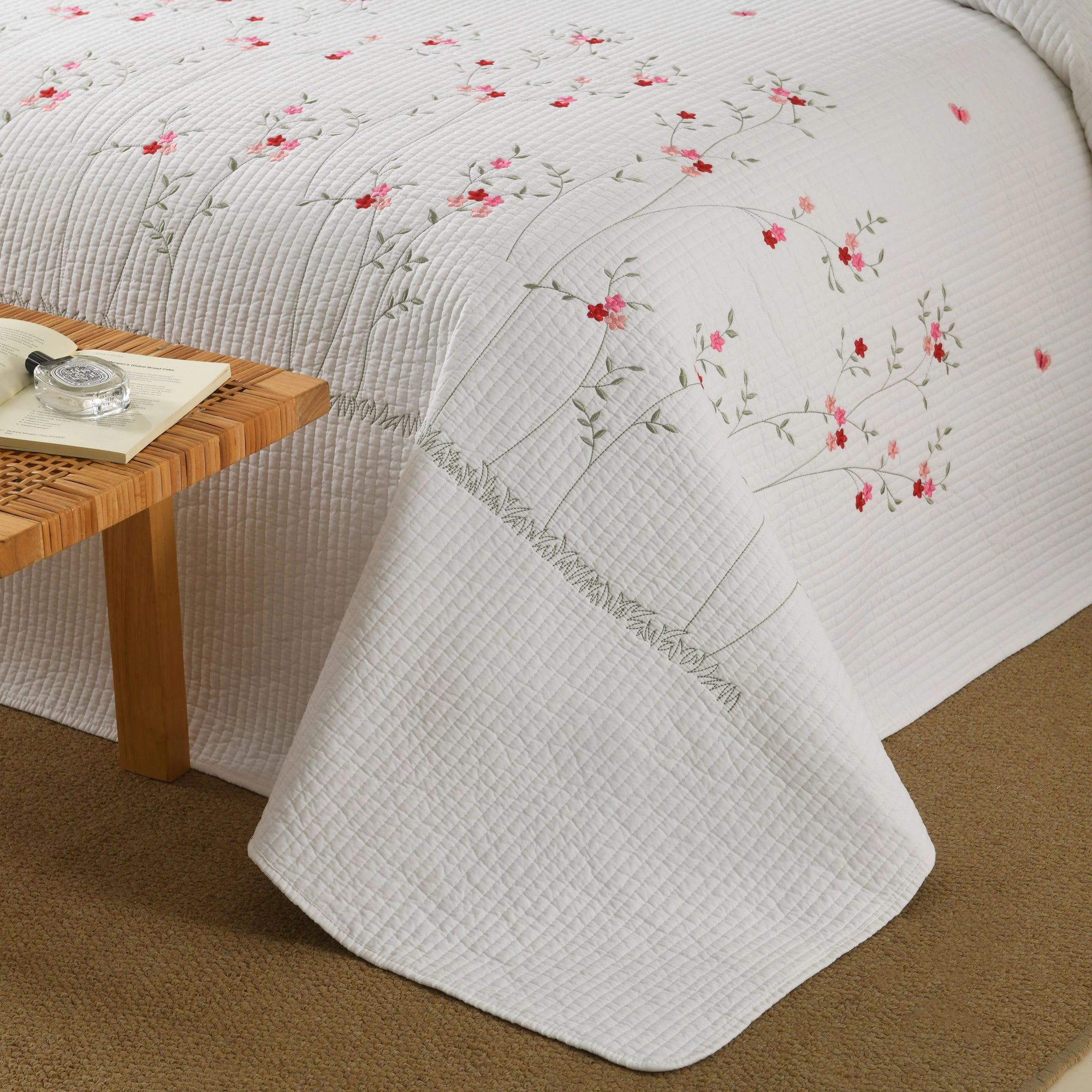 MarCielo 3 Pieces Cotton Floral Embroidered Quilt Bedspread Set,Luxury Bedding Set