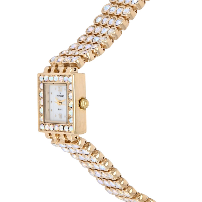Peugeot Women's 14K Gold-Plated Jeweled Watch with Four Strands of Genuine Swarovski Crystals