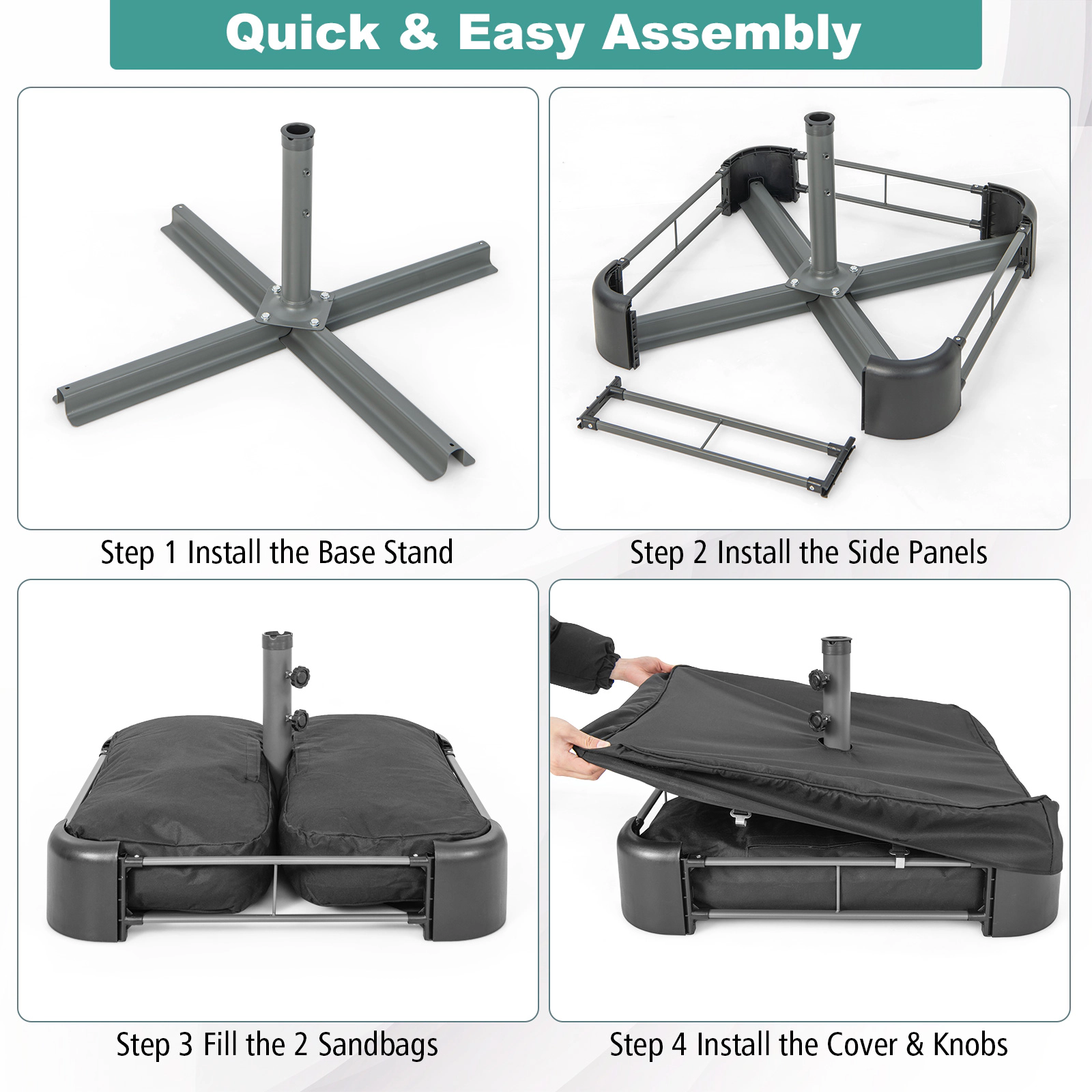 Hivvago Fillable Umbrella Base With 2 Sandbags And Dust-Proof Cover
