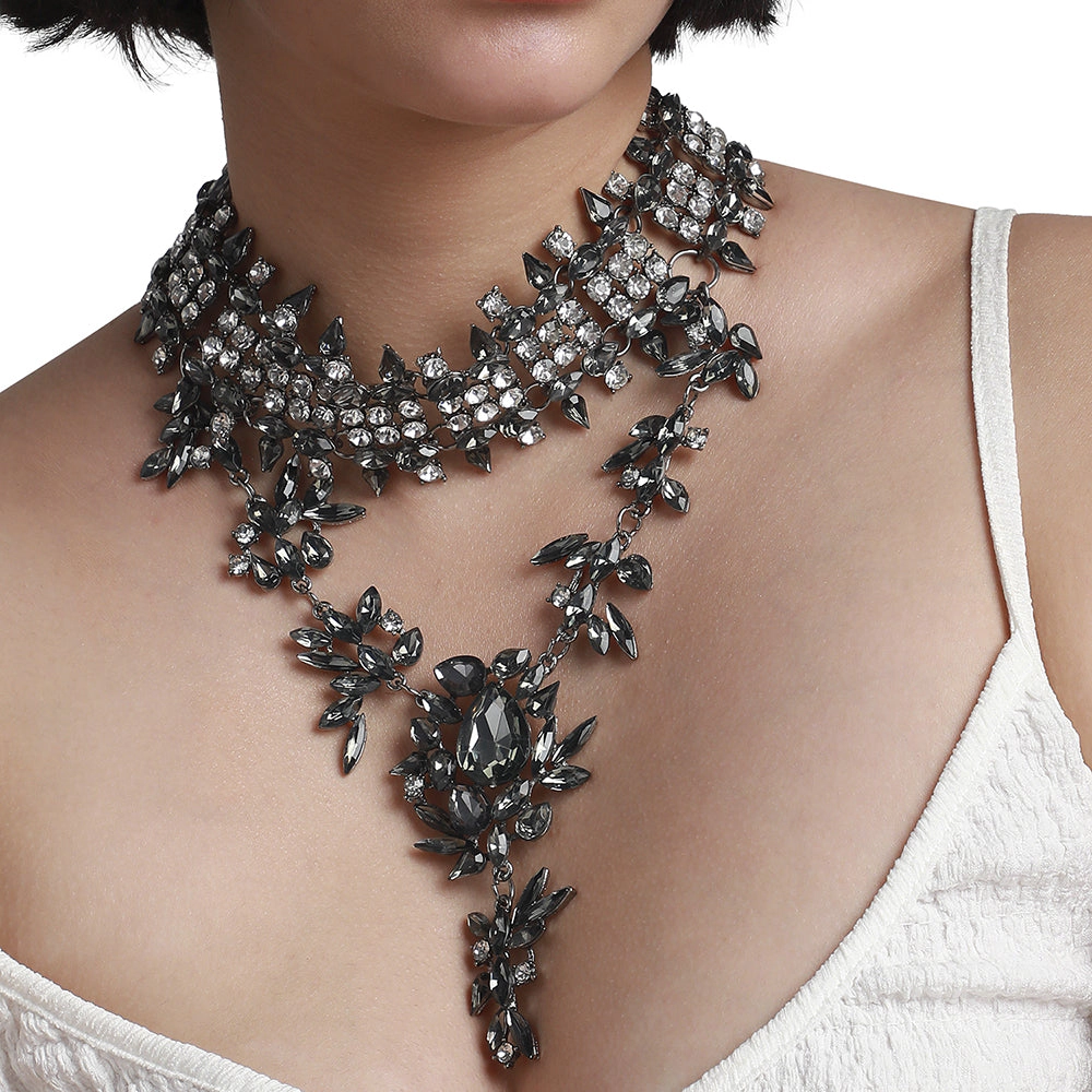 SOHI Women's Crystal Silver Maxi Drop Necklace