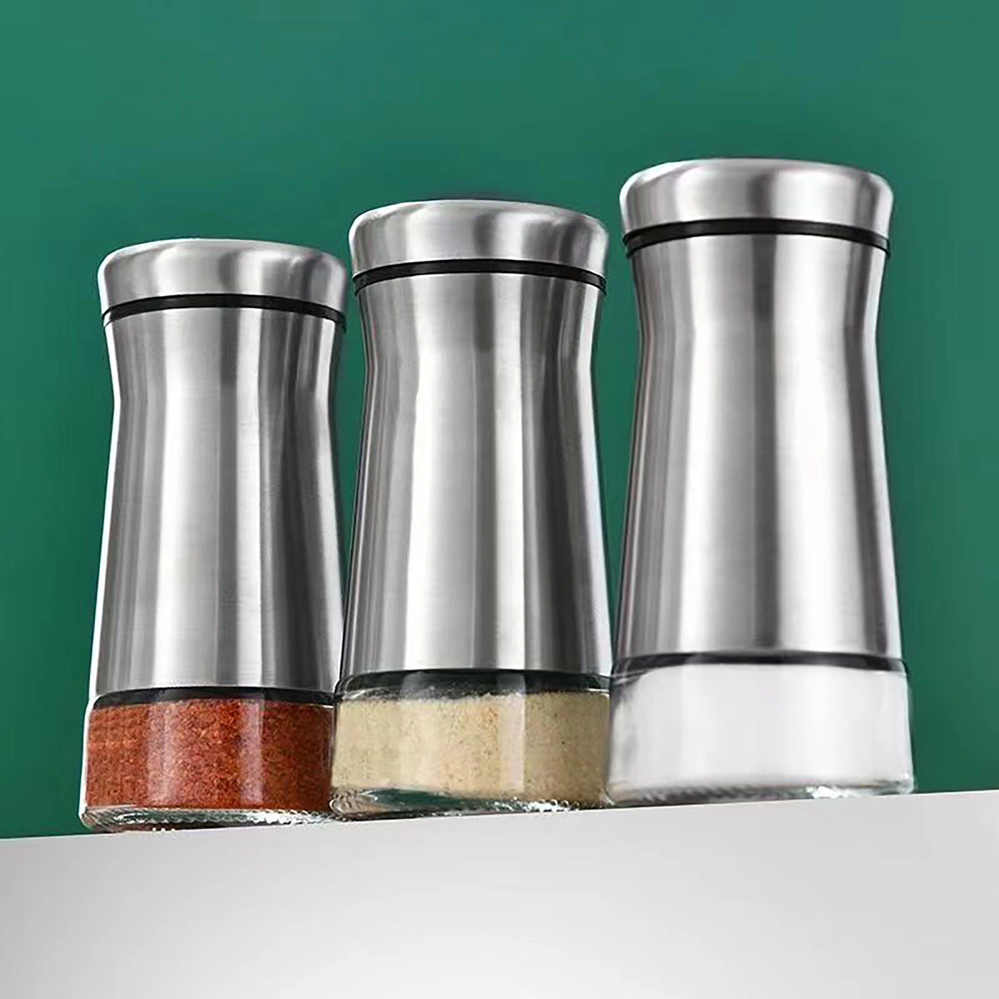 Alilang Women Stainless Steel Spice Shaker Jar with Glass Base and Dispensing Lid