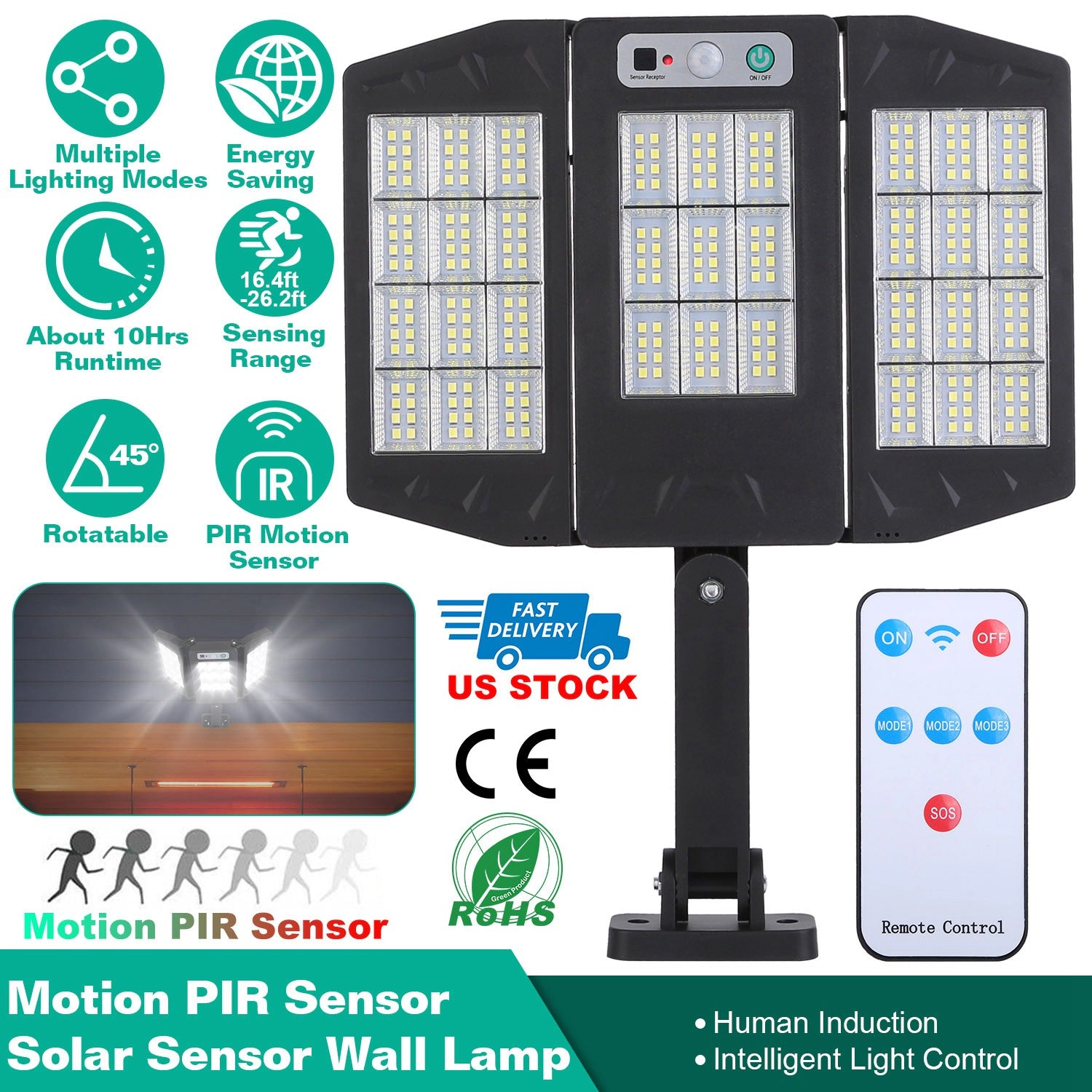 GBruno 264-LED Solar Motion Sensor Wall Light