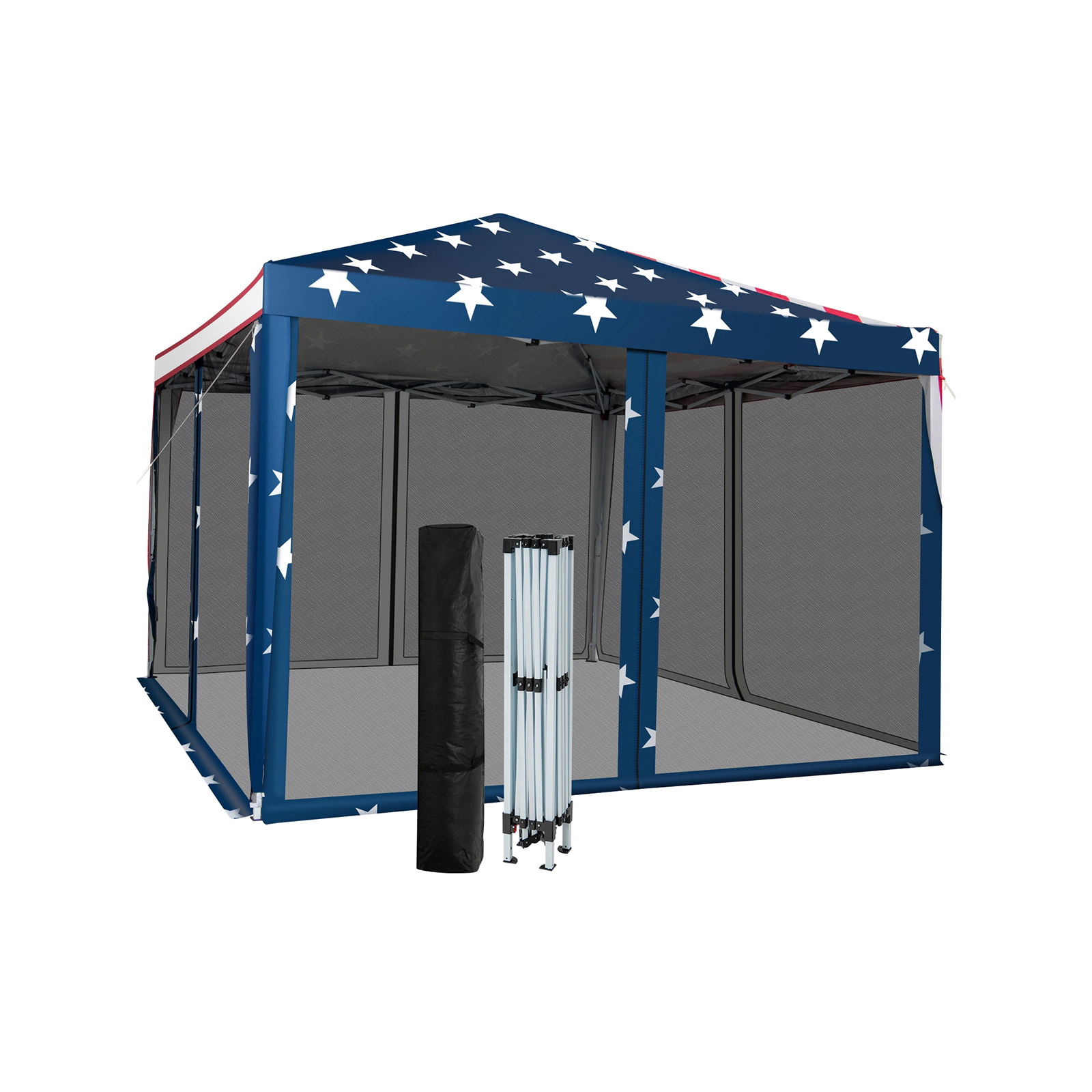 SUGIFT 10 x 10Pop-up Canopy Tent Gazebo with Mesh Netting 31.5-lb Net Weight Beige Coffee White American Flag Gray