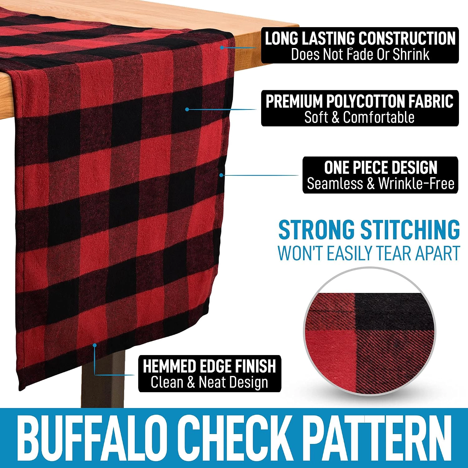 Zulay Home 14"x72" Table Runner - Thick Poly Cotton Buffalo Plaid Runners