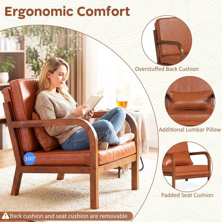 Hivvago Modern Accent Chair Faux Leather Linen Fabric Upholstered Armchair