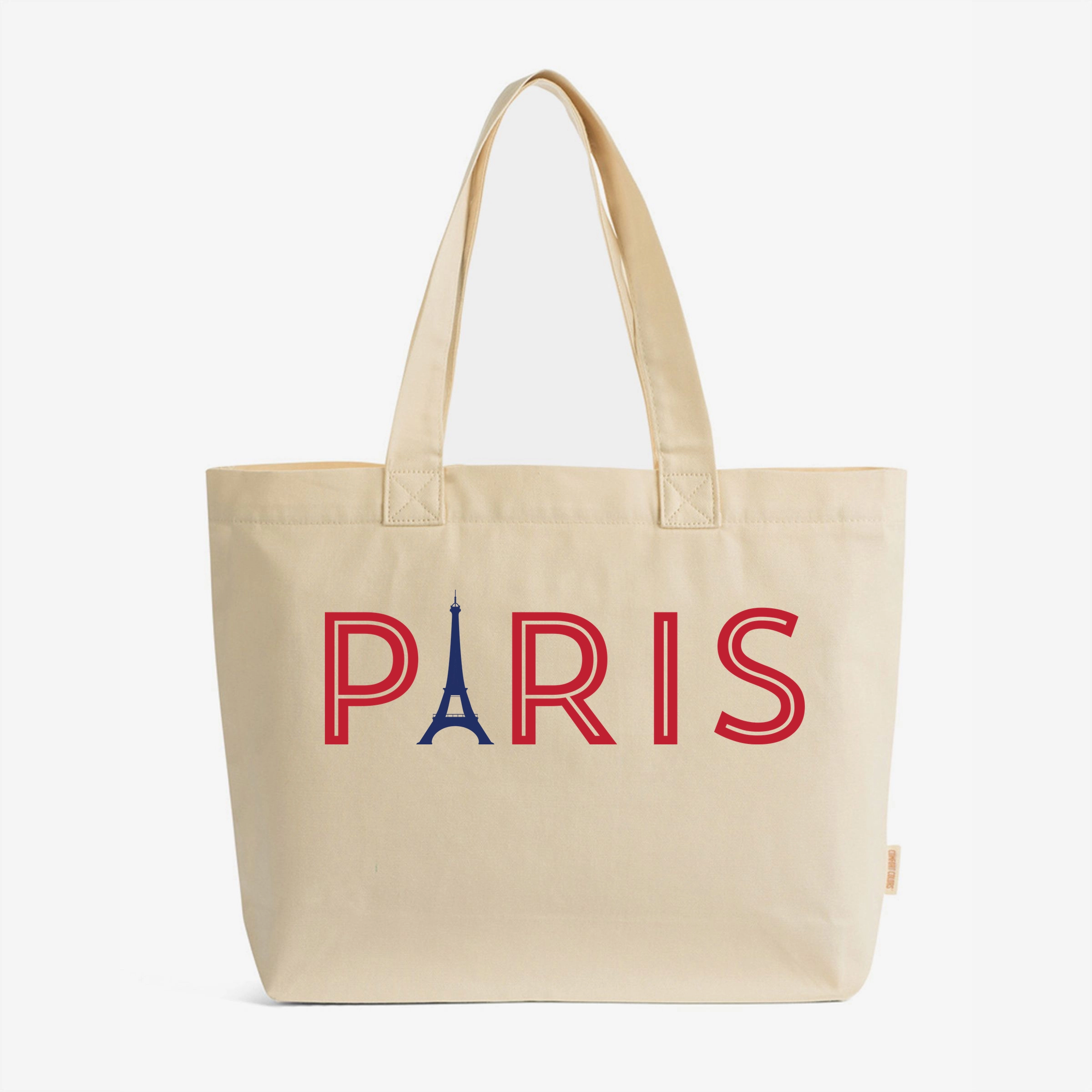 Simply Sage Market - Zippered Canvas Tote - Red And Blue Paris Eiffel