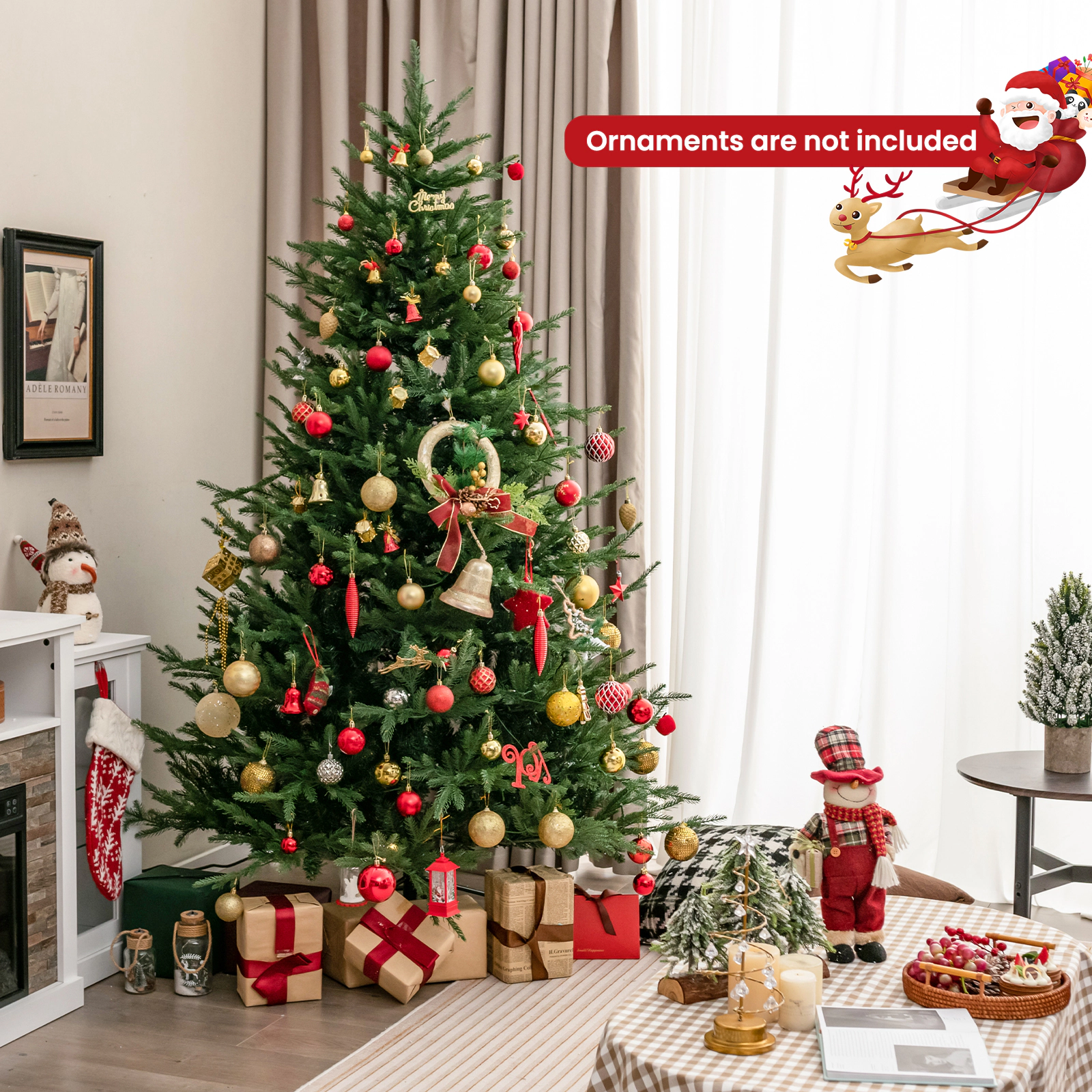 LJG Pre-lit Christmas Tree with 280 Warm White LED Lights and 8 Lighting Modes