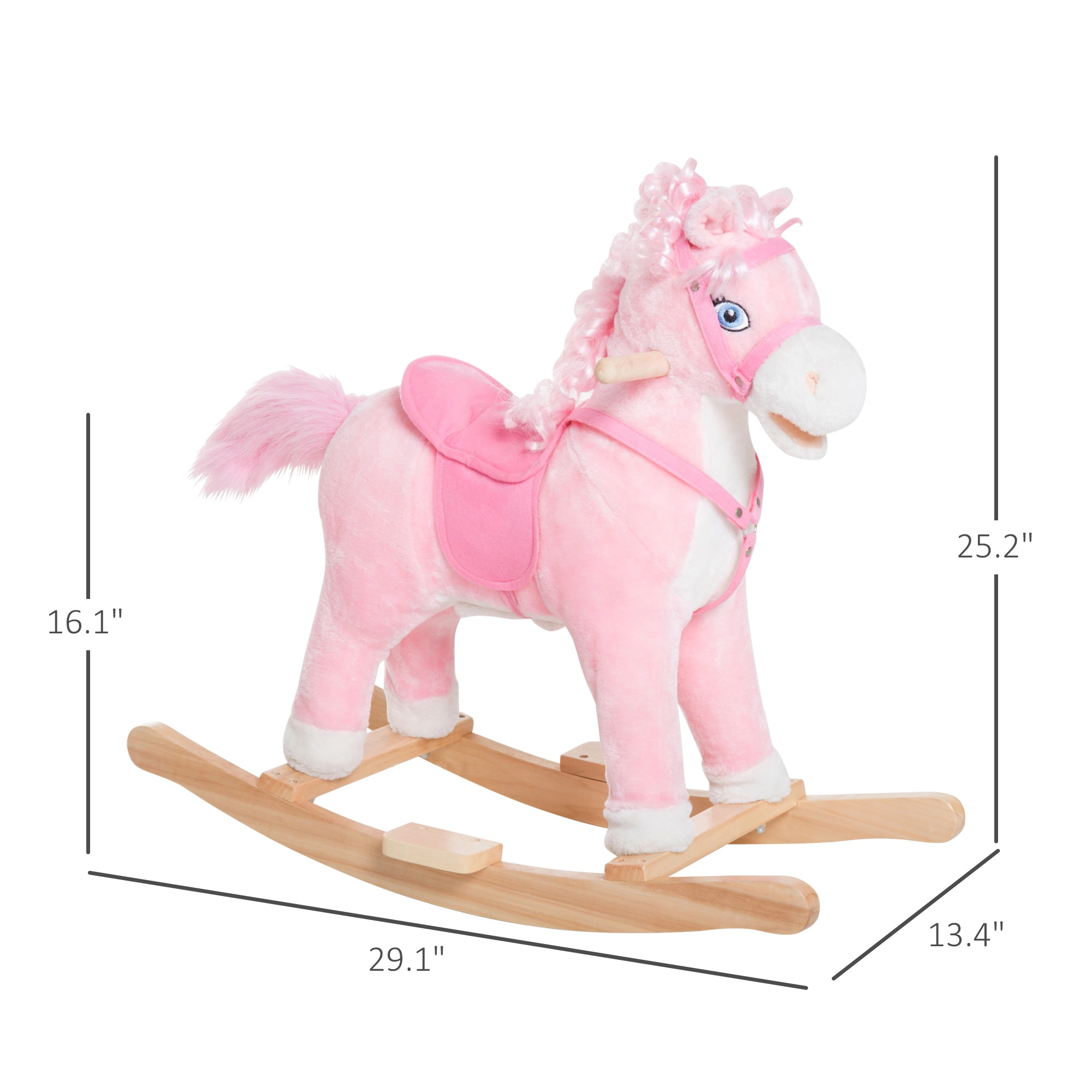 HONGGE Plush Pink Pony Rocking Horse Toy with Neighing Sounds & Long Hair, Holds up to 88 lbs, Ages 3+