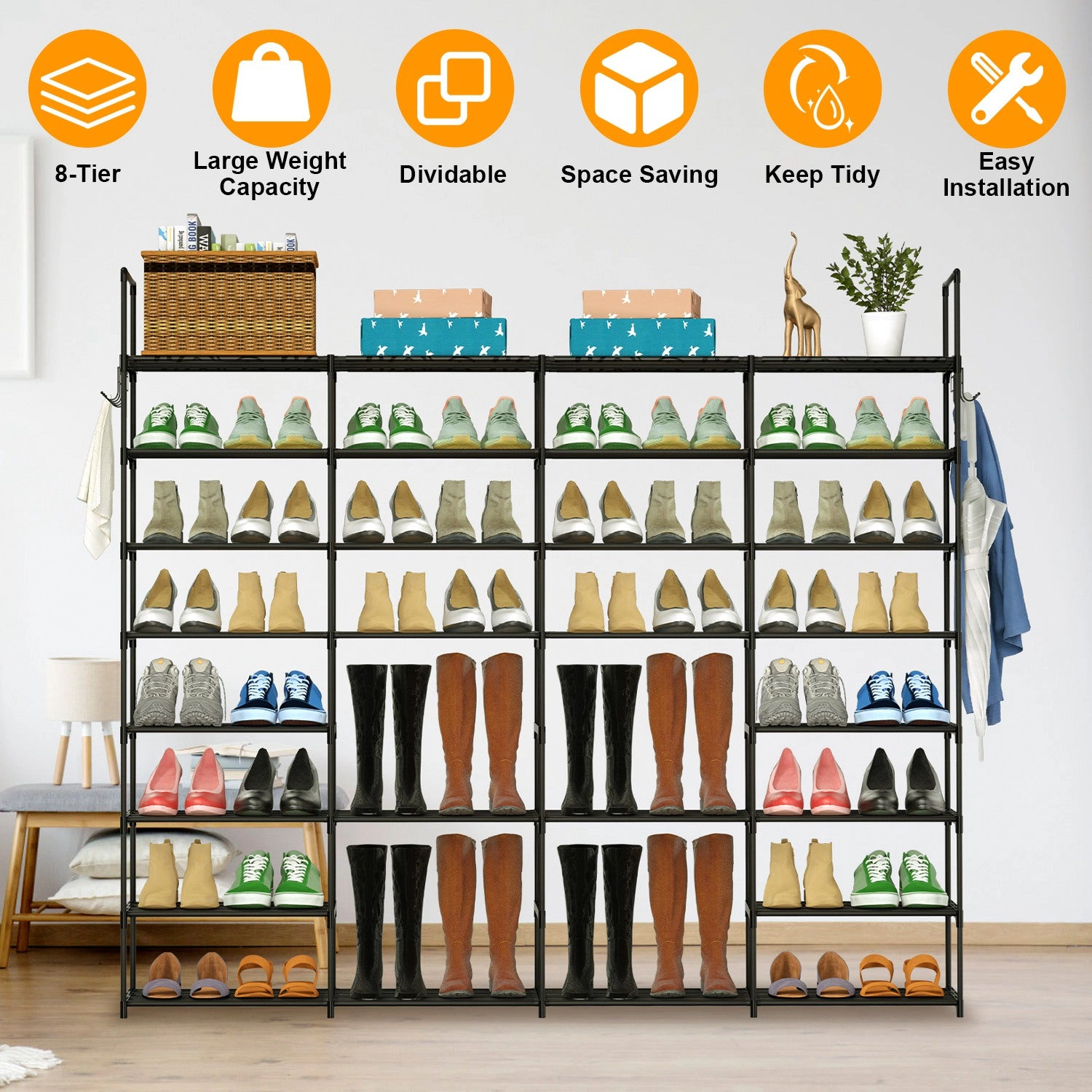 GBruno 8-Tier Metal Shoe Rack