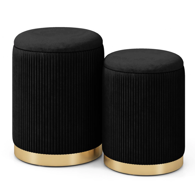 Hivvago 2-Piece Fabric Storage Ottoman Set with Velvet and Linen Upholstery