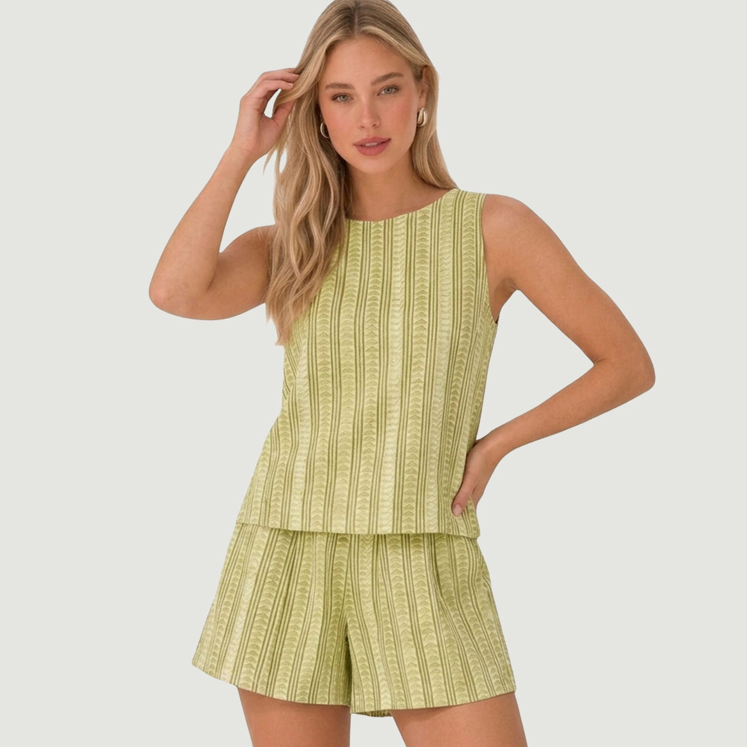 Artyska Women's Printed Sleeveless Top and Paperbag Waist Shorts 2-Piece Co-Ord Outfit Set