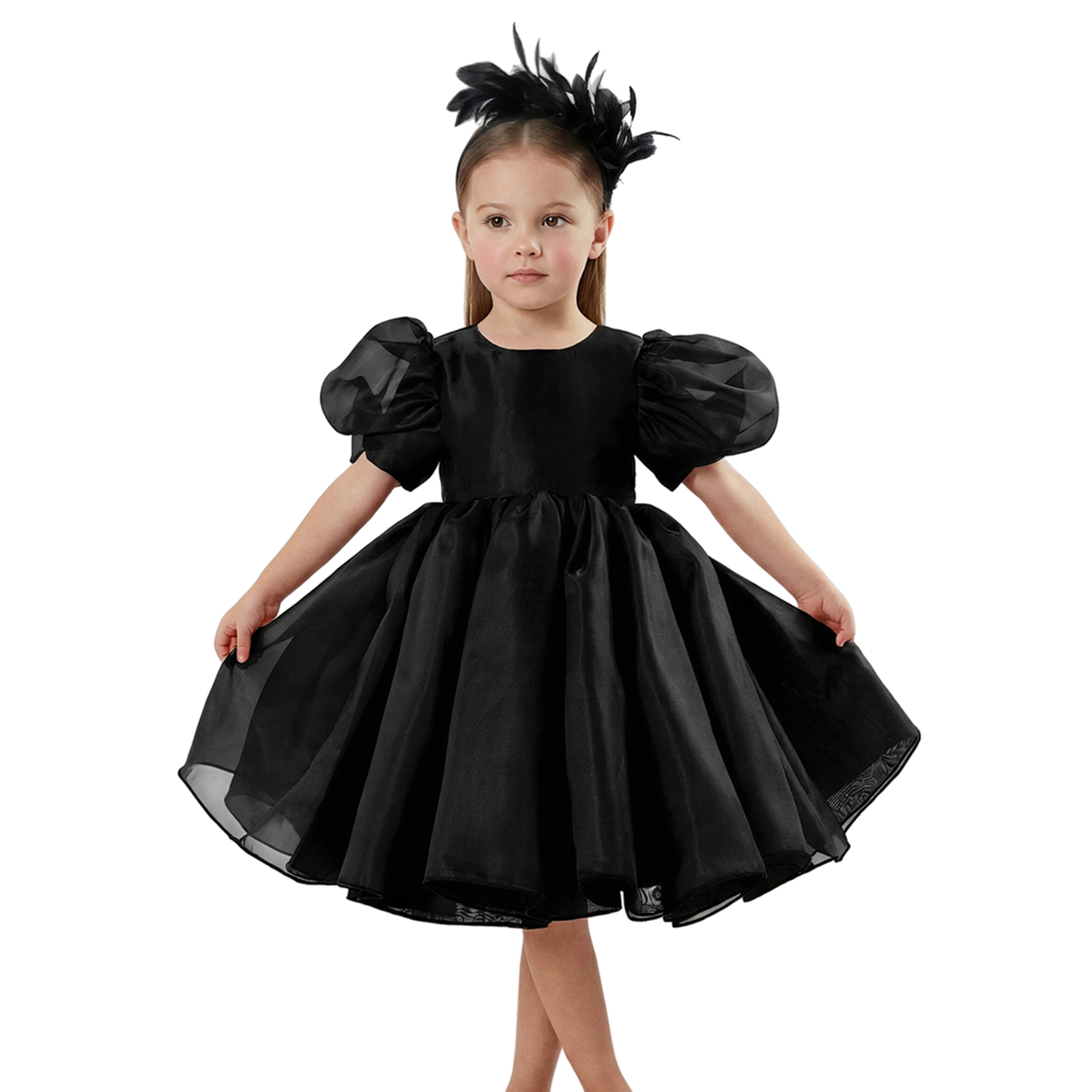 2Bunnies Girls' 12M-10Y Puff Sleeve Babydoll Fit & Flare Princess Flower Girl Dress