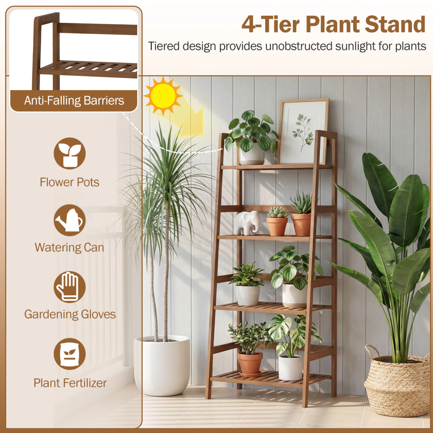 Slickblue 4 Tier Wicker Plant Shelf Freestanding Flower Pot Display Rack