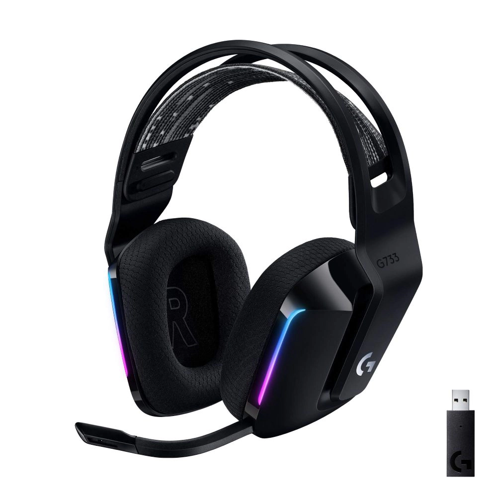 Logitech G733 Lightspeed Wireless Gaming Headset, Suspension Headband, Lightsync RGB, Blue VO!CE Mic, PRO-G Audio