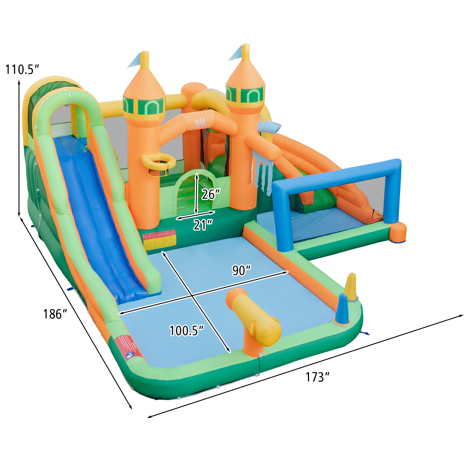 SUGIFT Kids Inflatable Water Slide with Two Pools Round Climbing Door and Basketball Hoop No Blower