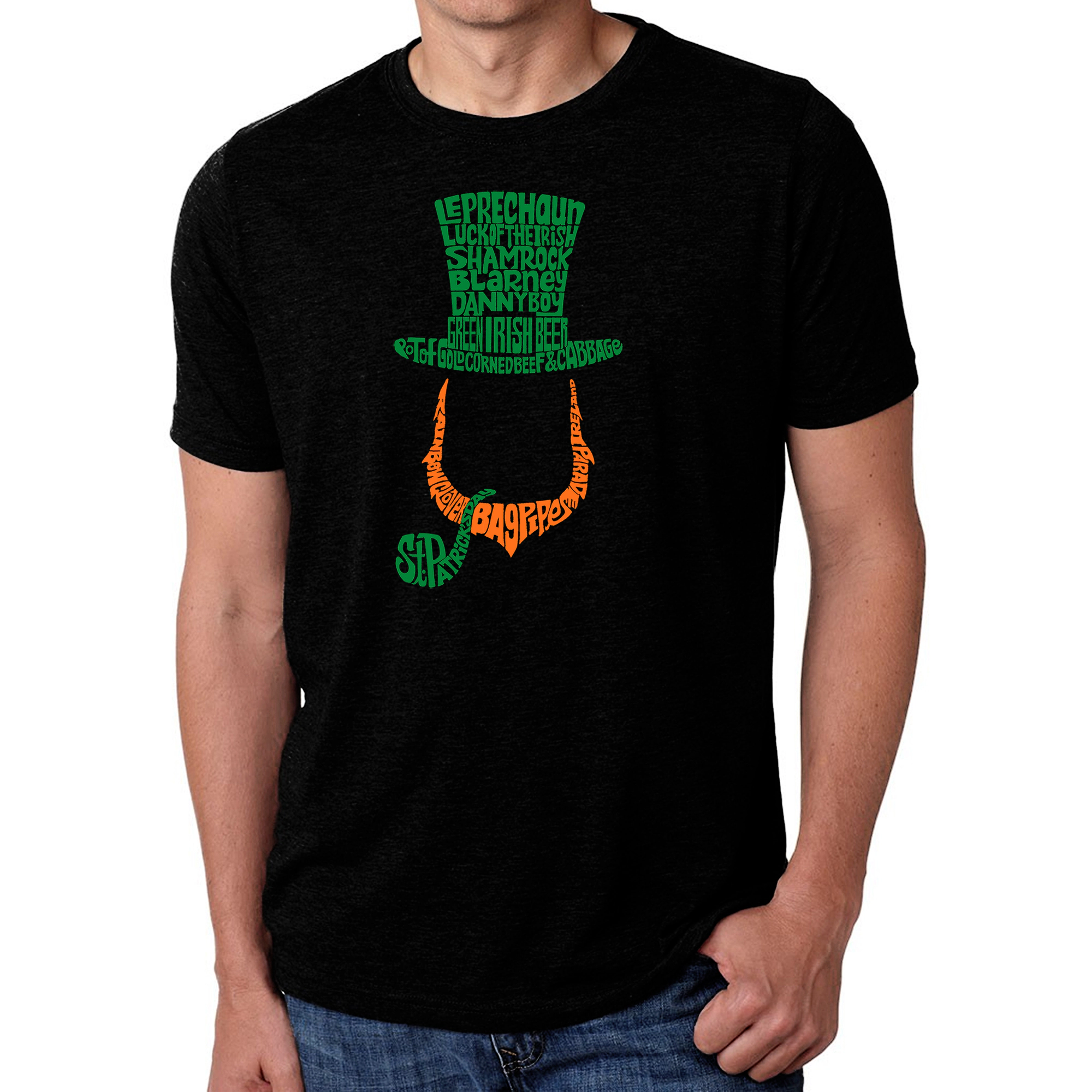 LA Pop Art Men's Cotton/Poly Blend Word T-Shirt - Leprechaun